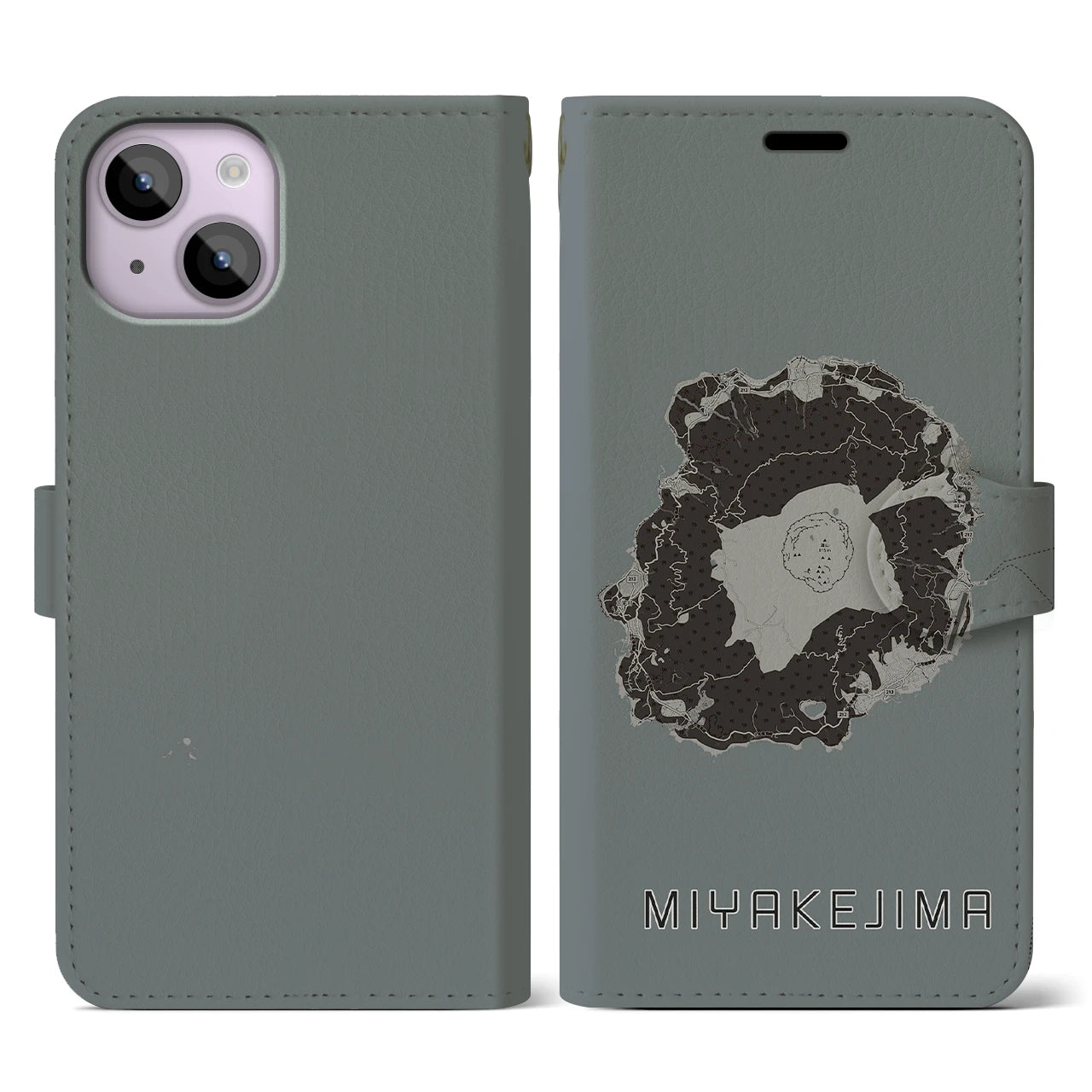 【三宅島(東京都)】地図柄iPhoneケース(手帳タイプ)モノトーン・iPhone 14 用