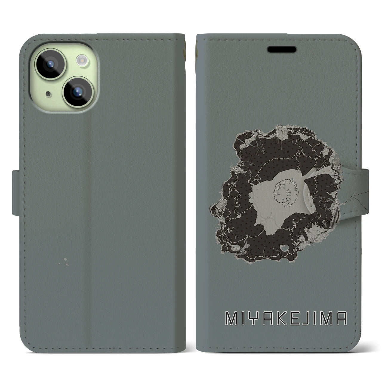 【三宅島(東京都)】地図柄iPhoneケース(手帳タイプ)モノトーン・iPhone 15 用