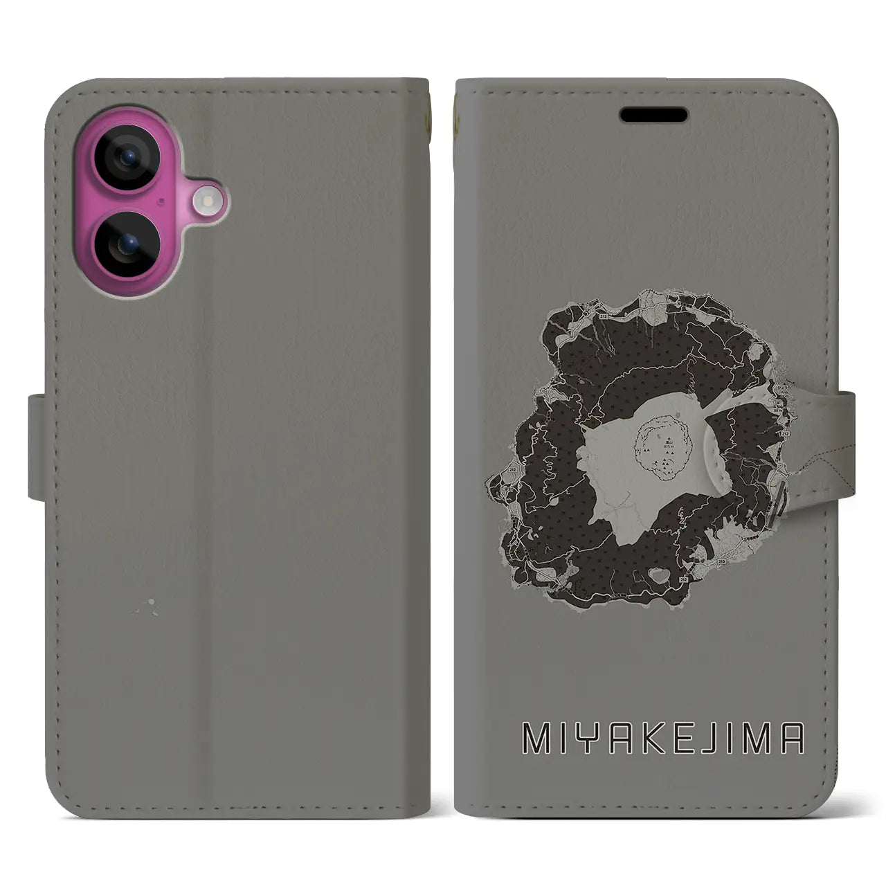 【三宅島(東京都)】地図柄iPhoneケース(手帳タイプ)モノトーン・iPhone 16 Pro 用