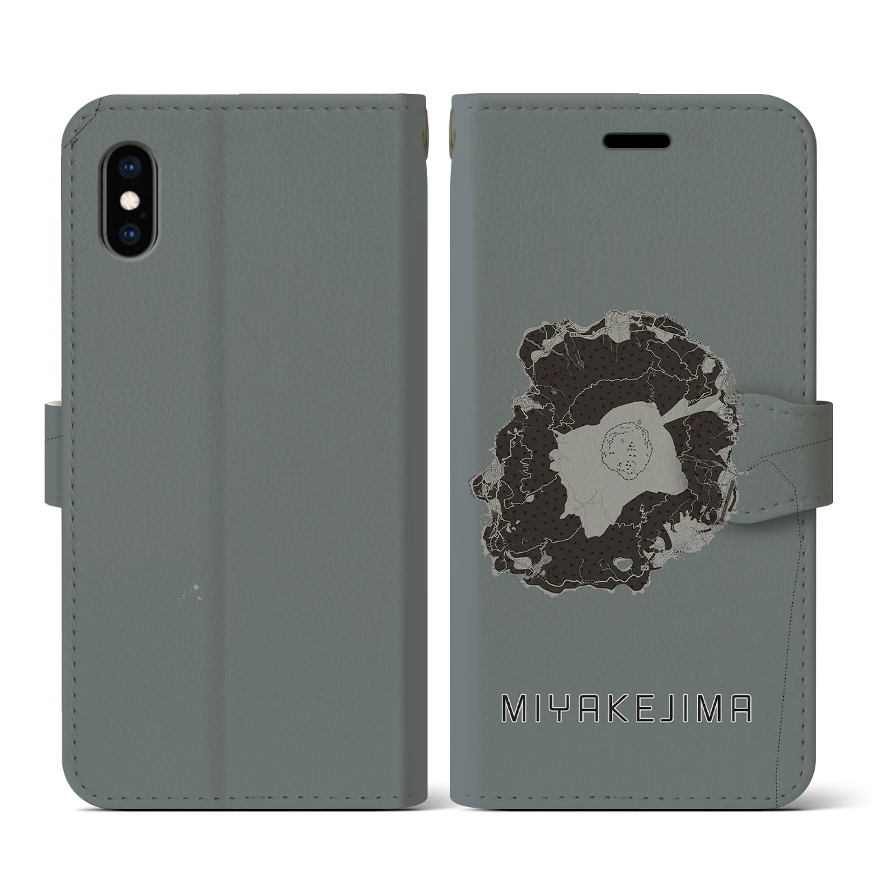 【三宅島(東京都)】地図柄iPhoneケース(手帳タイプ)モノトーン・iPhone XS / X 用