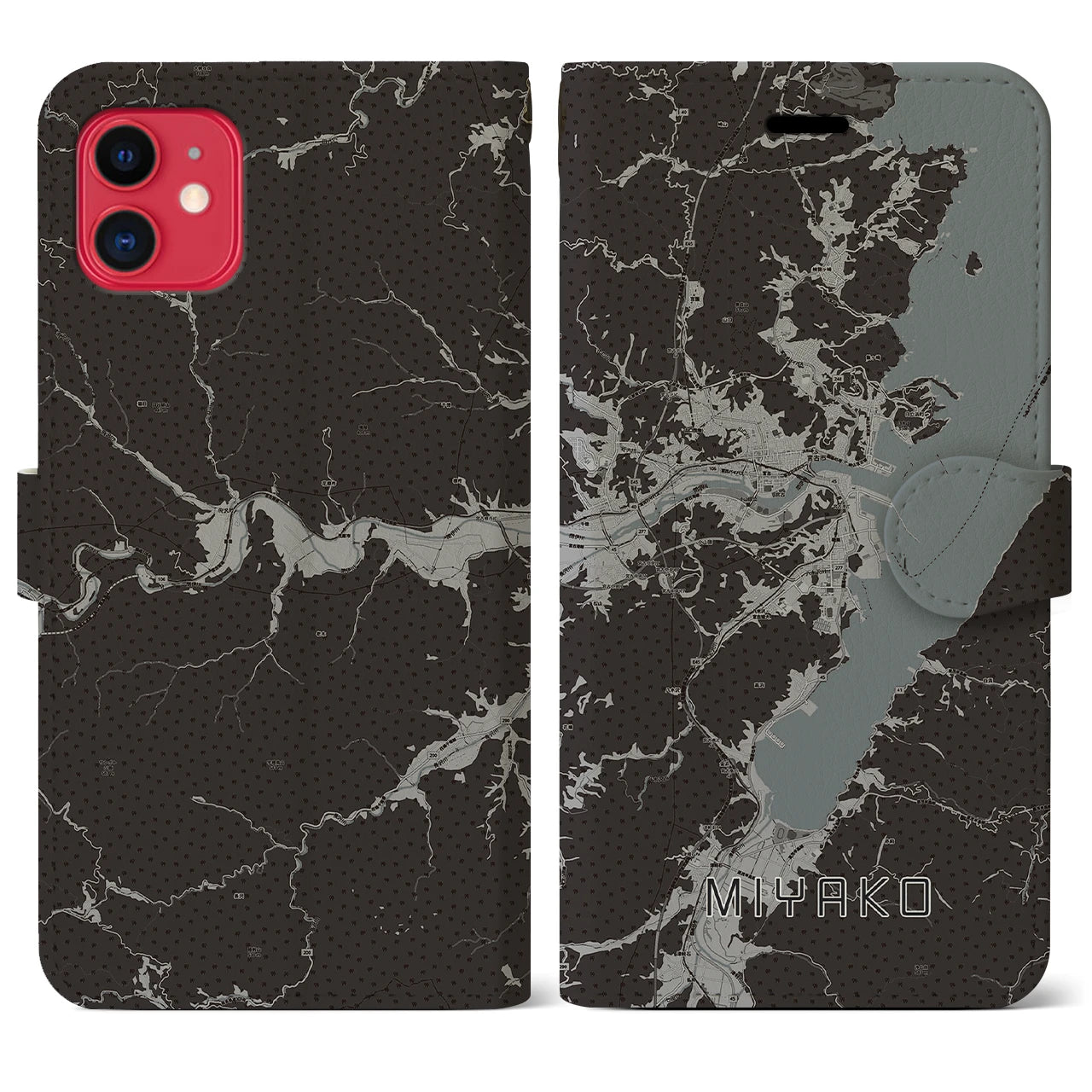 【宮古(岩手県)】地図柄iPhoneケース(手帳タイプ)モノトーン・iPhone 11 用
