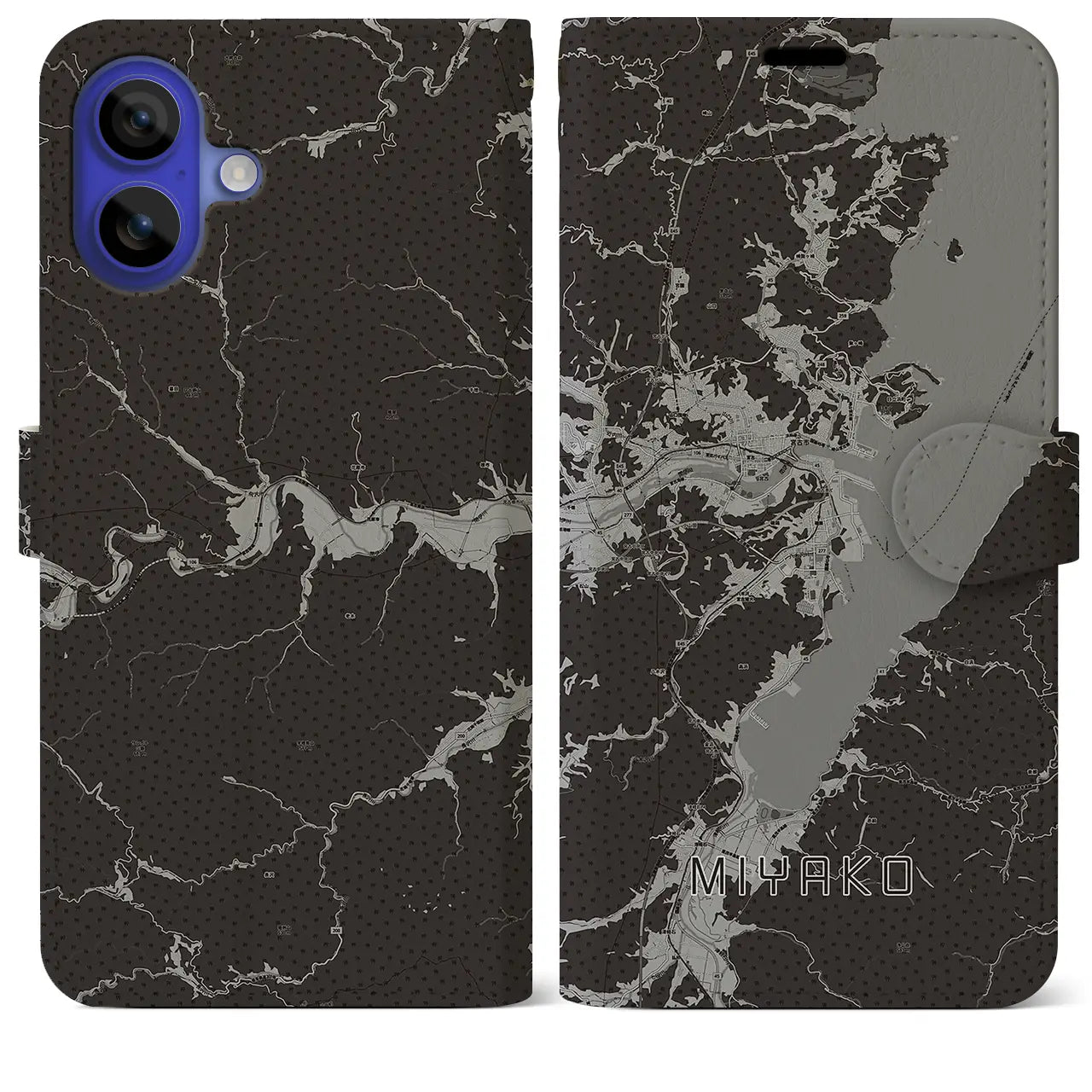 【宮古(岩手県)】地図柄iPhoneケース(手帳タイプ)モノトーン・iPhone 16 Pro Max 用