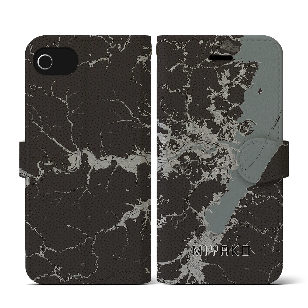 【宮古(岩手県)】地図柄iPhoneケース(手帳タイプ)モノトーン・iPhone SE(第3 / 第2世代) / 8 / 7 / 6s / 6 用