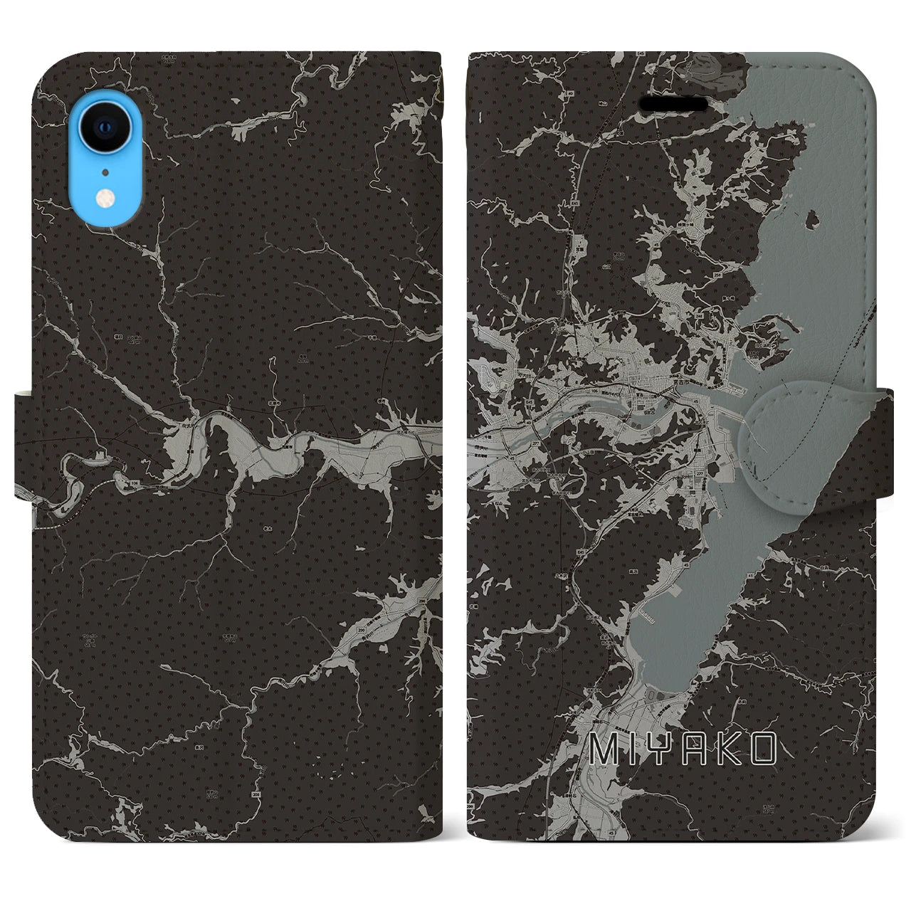 【宮古(岩手県)】地図柄iPhoneケース(手帳タイプ)モノトーン・iPhone XR 用