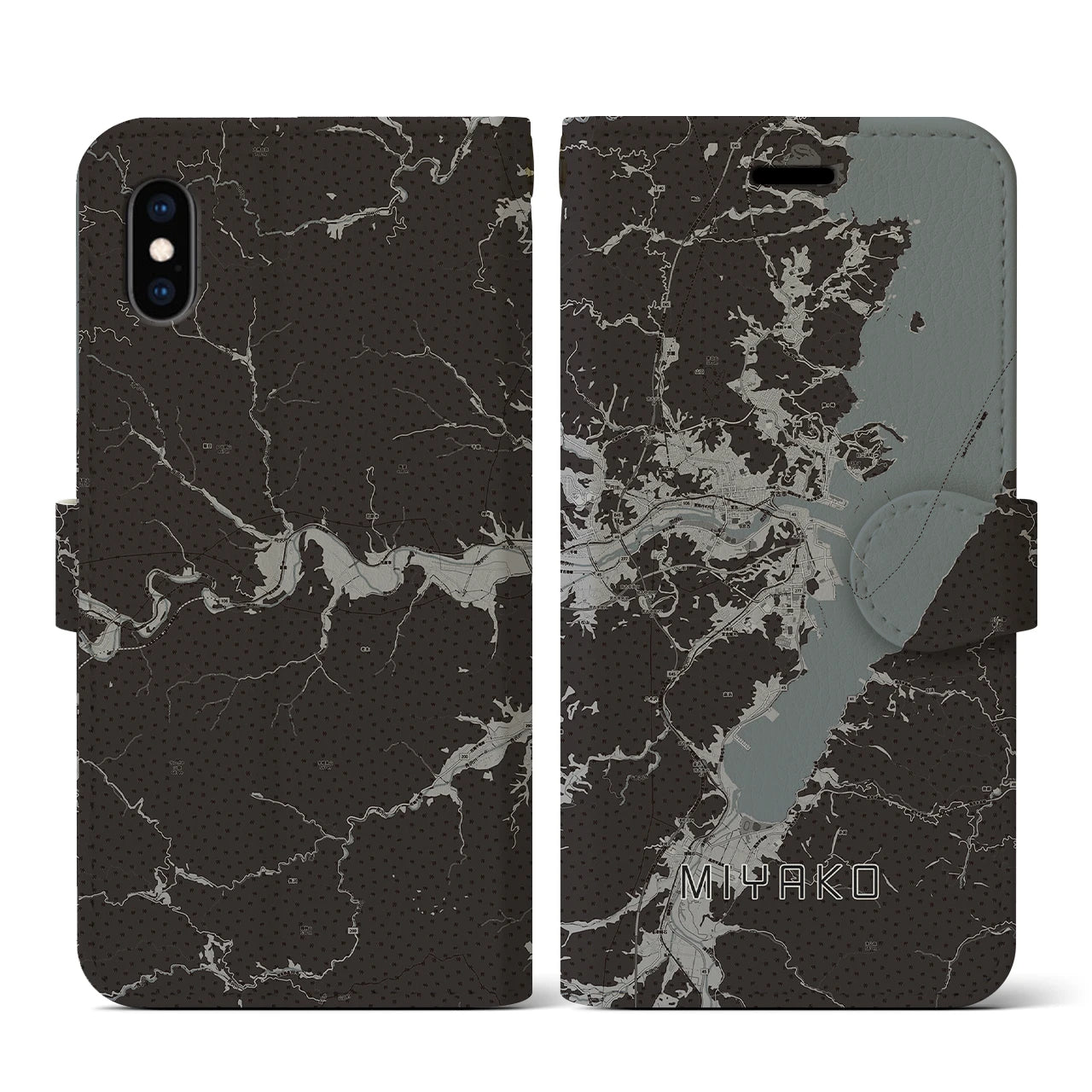 【宮古(岩手県)】地図柄iPhoneケース(手帳タイプ)モノトーン・iPhone XS / X 用