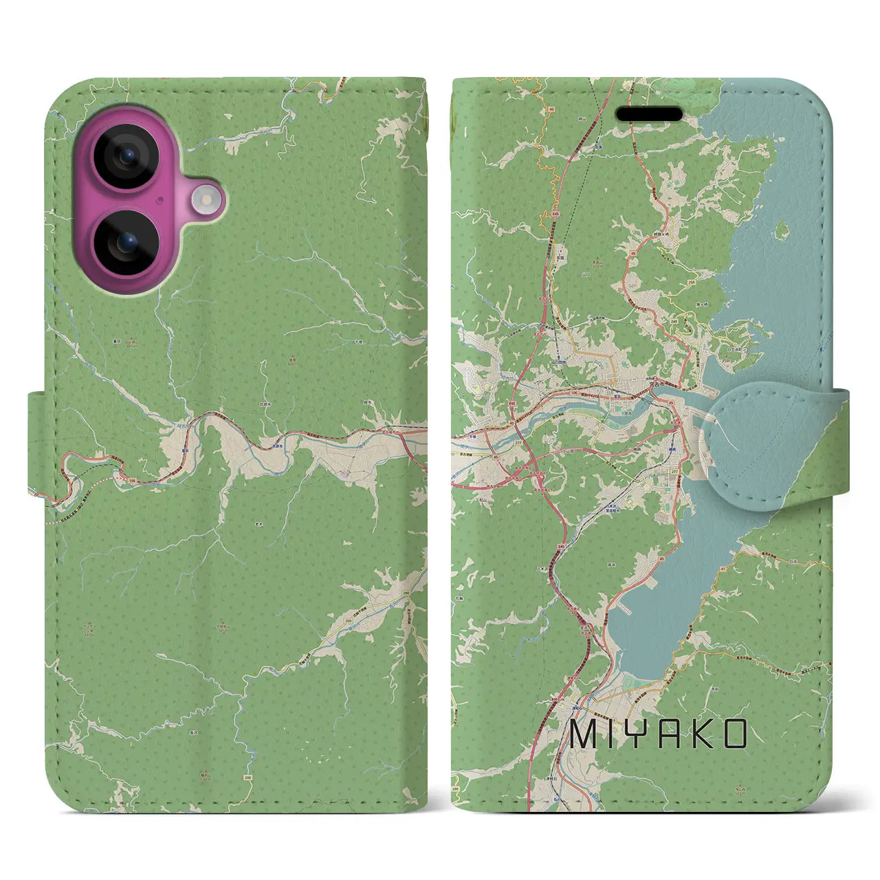 【宮古(岩手県)】地図柄iPhoneケース(手帳タイプ)ナチュラル・iPhone 16 Pro 用