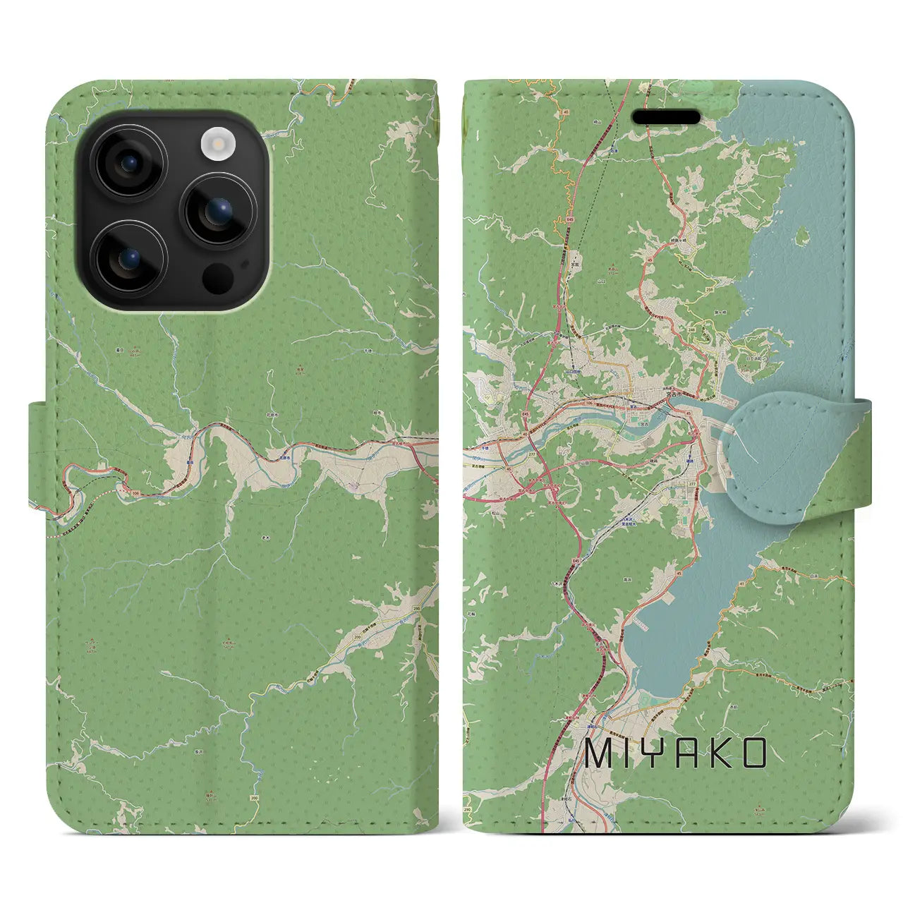 【宮古(岩手県)】地図柄iPhoneケース(手帳タイプ)ナチュラル・iPhone 16 用