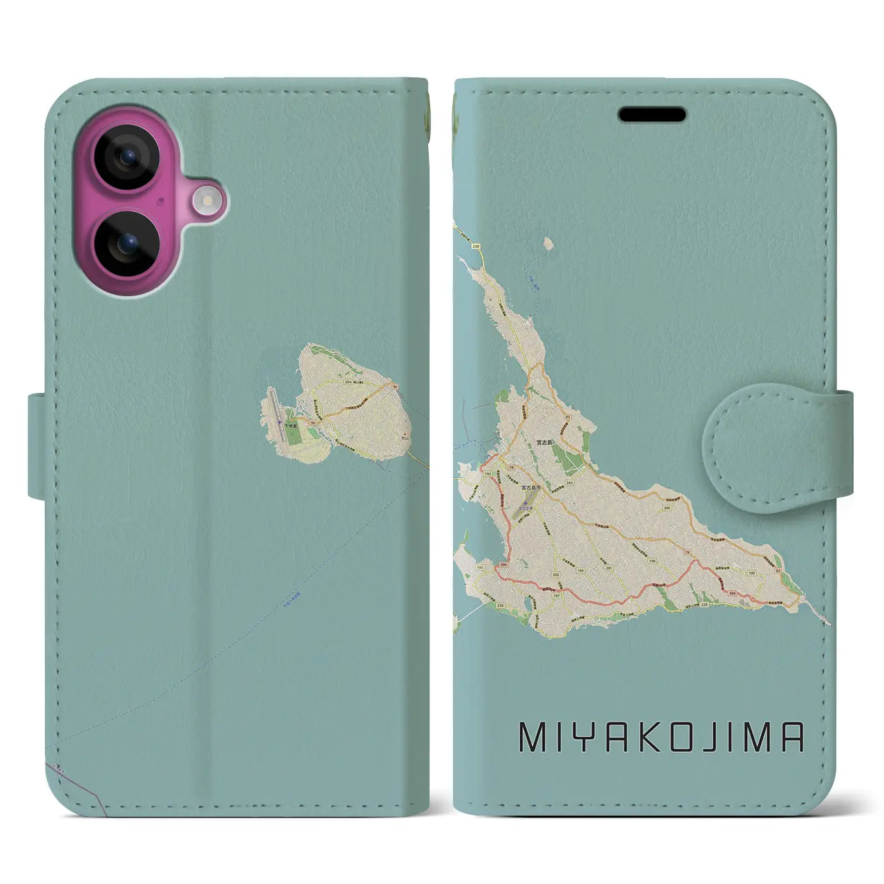 【宮古島(沖縄県)】地図柄iPhoneケース(手帳タイプ)ナチュラル・iPhone 16 Pro 用