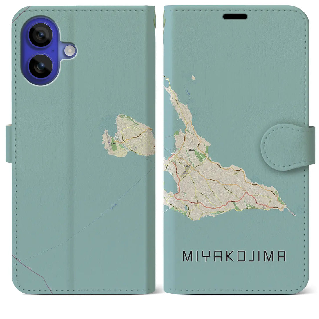 【宮古島(沖縄県)】地図柄iPhoneケース(手帳タイプ)ナチュラル・iPhone 16 Pro Max 用