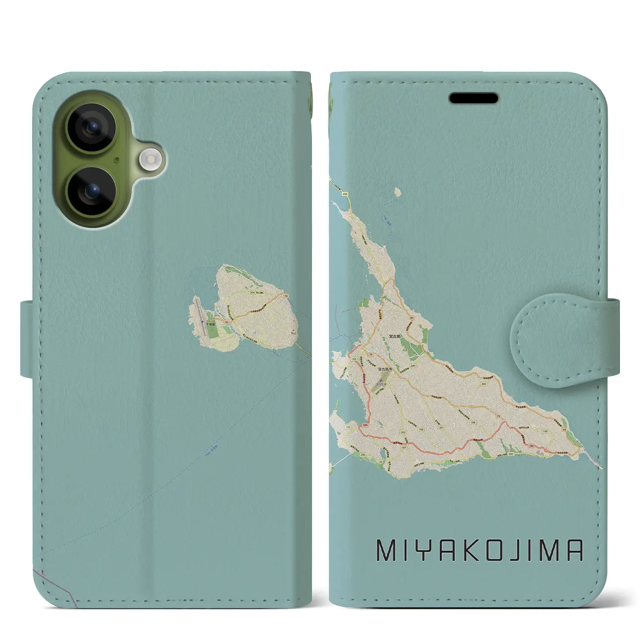【宮古島(沖縄県)】地図柄iPhoneケース(手帳タイプ)モノトーン・iPhone 17 Pro Max 用