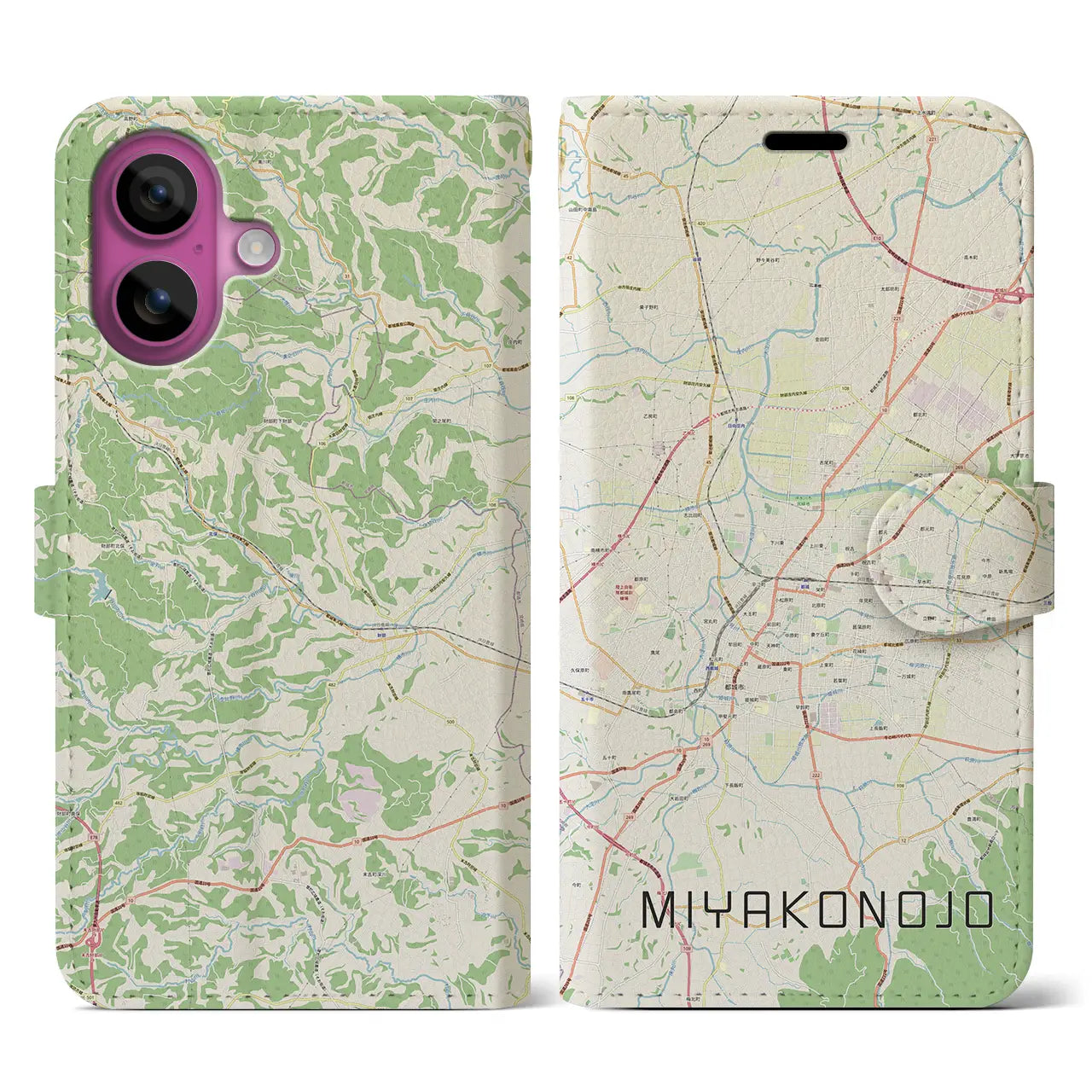 【都城(宮崎県)】地図柄iPhoneケース(手帳タイプ)ナチュラル・iPhone 16 Pro 用