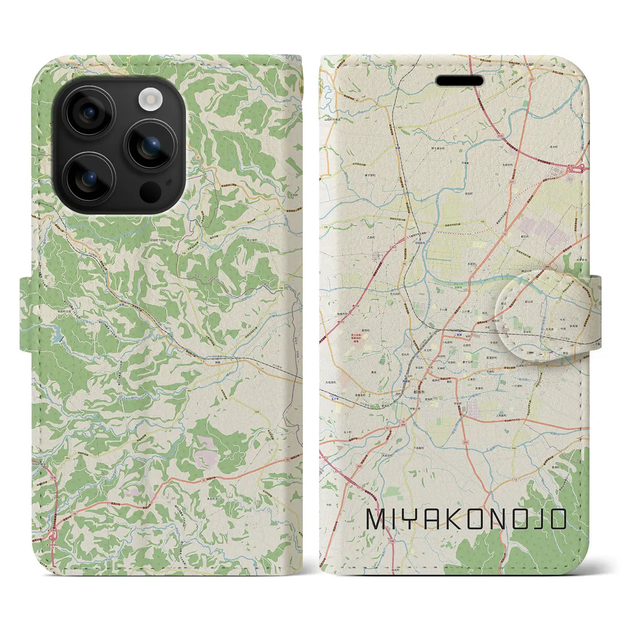 【都城(宮崎県)】地図柄iPhoneケース(手帳タイプ)ナチュラル・iPhone 16 用