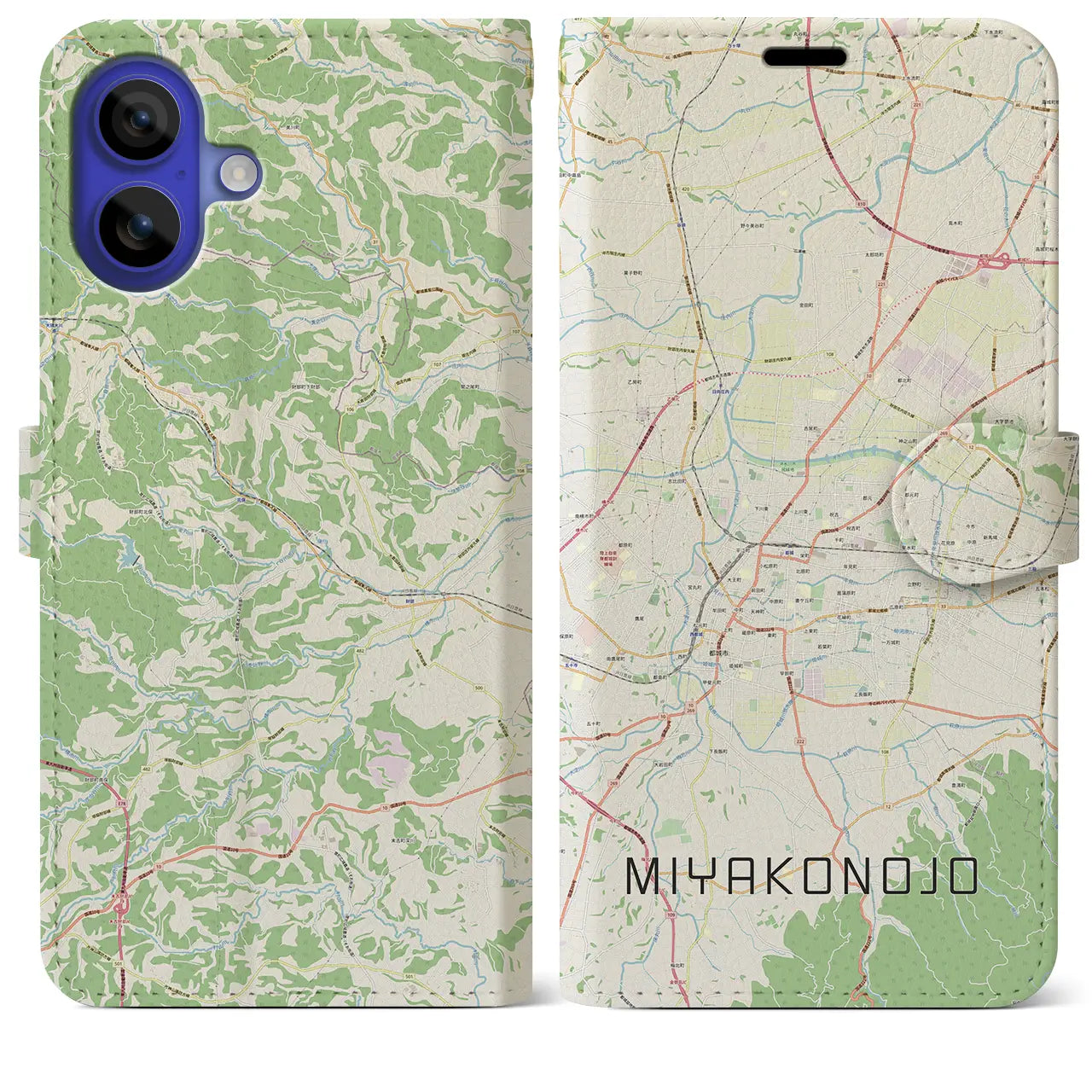 【都城(宮崎県)】地図柄iPhoneケース(手帳タイプ)ナチュラル・iPhone 16 Pro Max 用