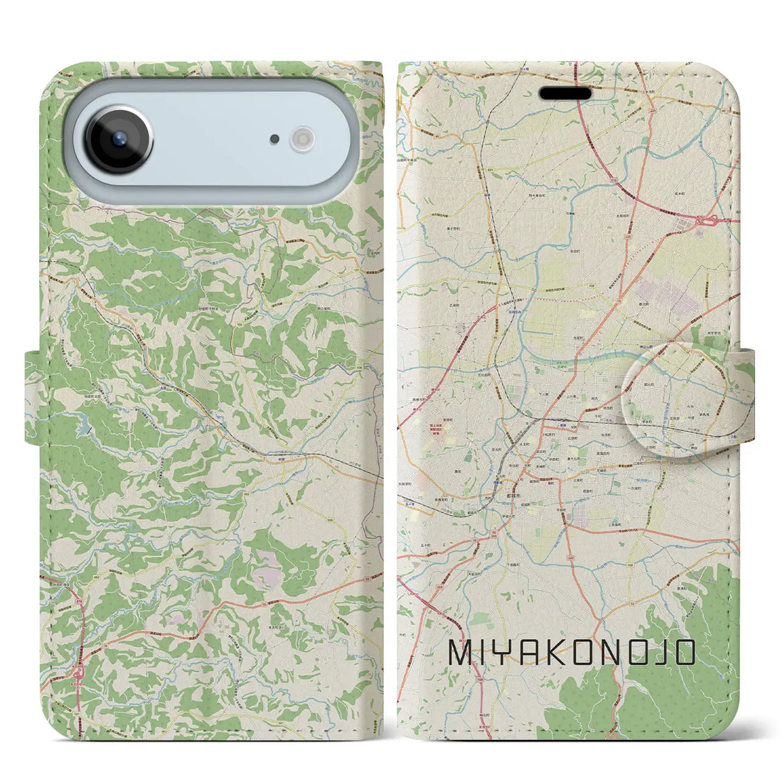 【都城(宮崎県)】地図柄iPhoneケース(手帳タイプ)ナチュラル・iPhone 17 Pro Max 用