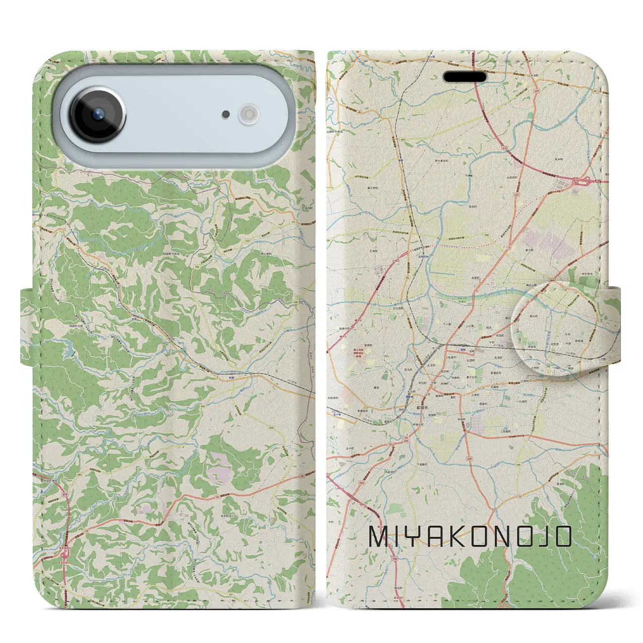 【都城(宮崎県)】地図柄iPhoneケース(手帳タイプ)ナチュラル・iPhone 17 Pro Max 用