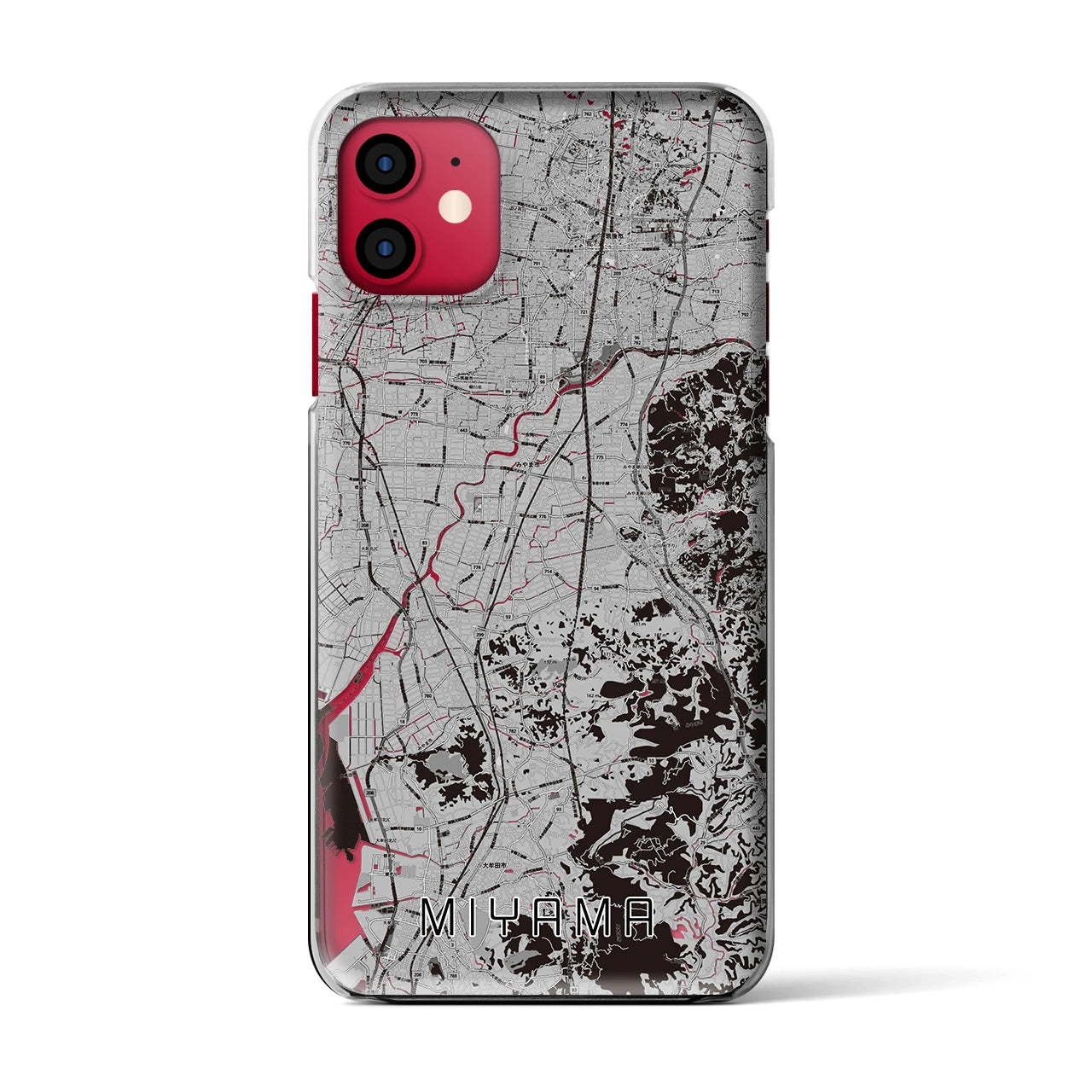 【みやま(福岡県)】地図柄iPhoneケース(クリアタイプ)モノトーン・iPhone 11 用