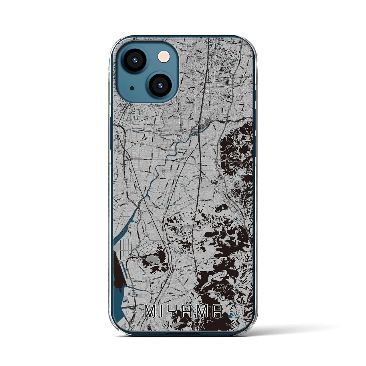 【みやま(福岡県)】地図柄iPhoneケース(クリアタイプ)モノトーン・iPhone 13 用