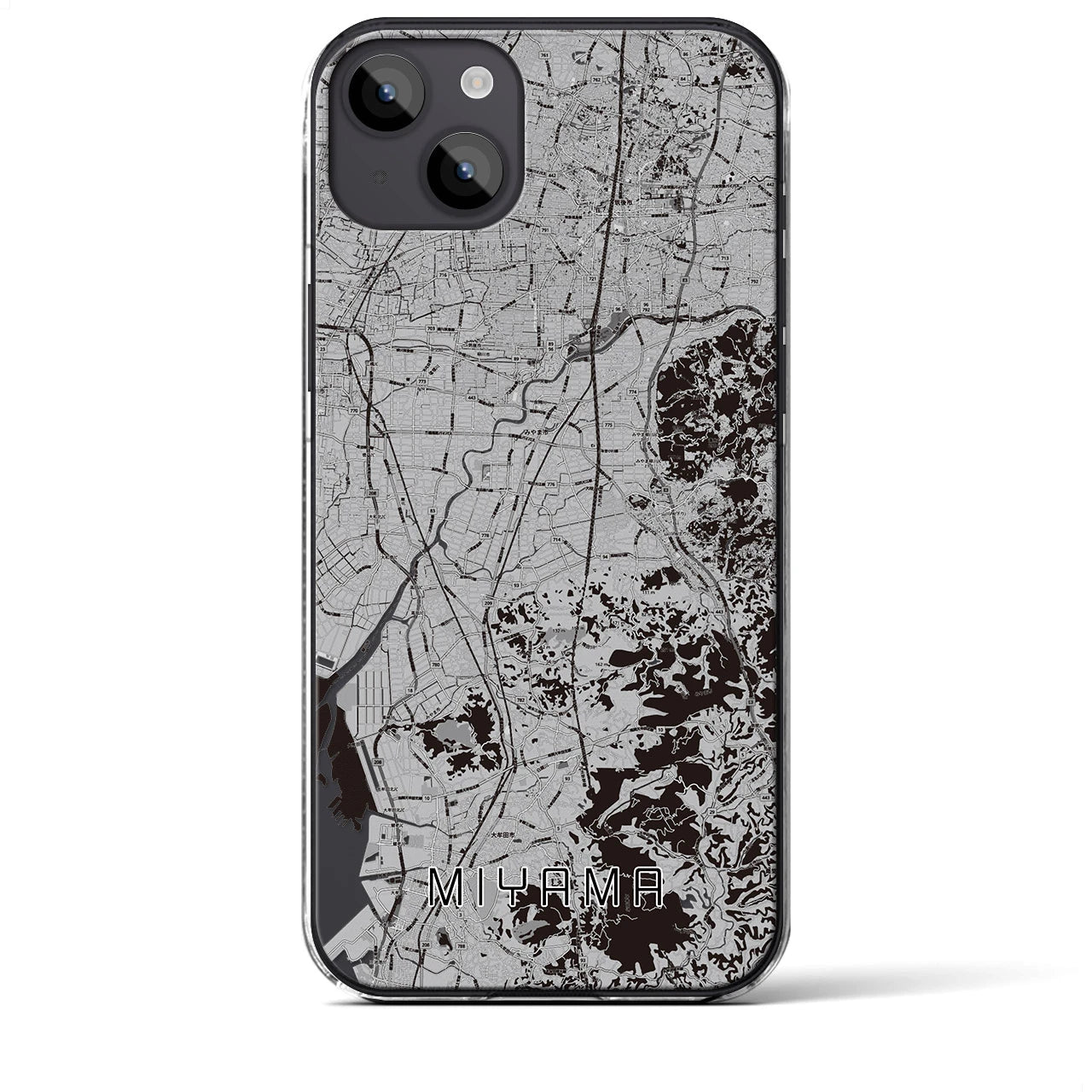 【みやま(福岡県)】地図柄iPhoneケース(クリアタイプ)モノトーン・iPhone 14 Plus 用