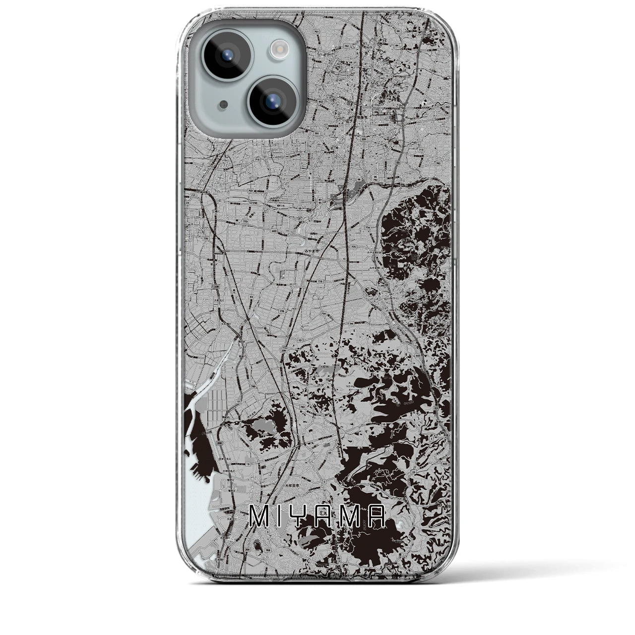 【みやま(福岡県)】地図柄iPhoneケース(クリアタイプ)モノトーン・iPhone 15 Plus 用