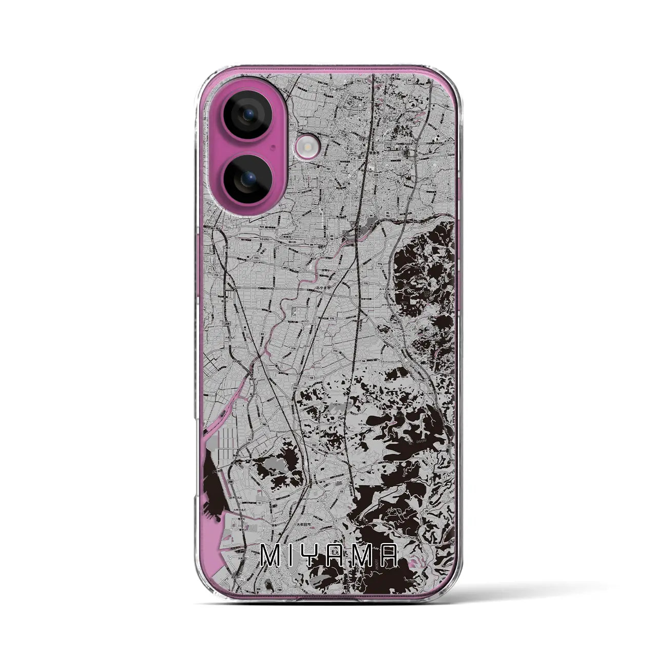 【みやま(福岡県)】地図柄iPhoneケース(クリアタイプ)モノトーン・iPhone 16 Pro 用