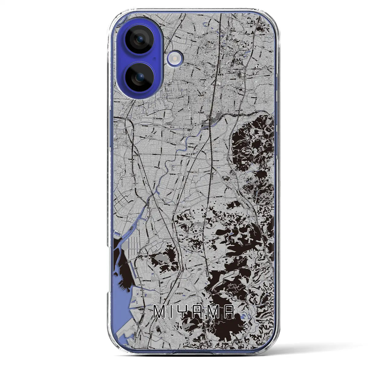 【みやま(福岡県)】地図柄iPhoneケース(クリアタイプ)モノトーン・iPhone 16 Pro Max 用