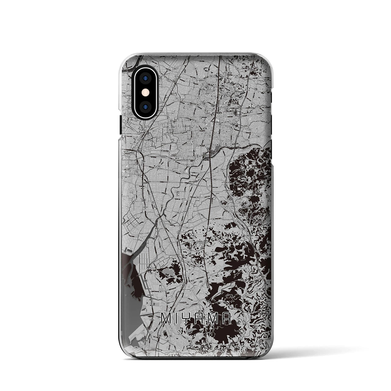 【みやま(福岡県)】地図柄iPhoneケース(クリアタイプ)モノトーン・iPhone XS / X 用