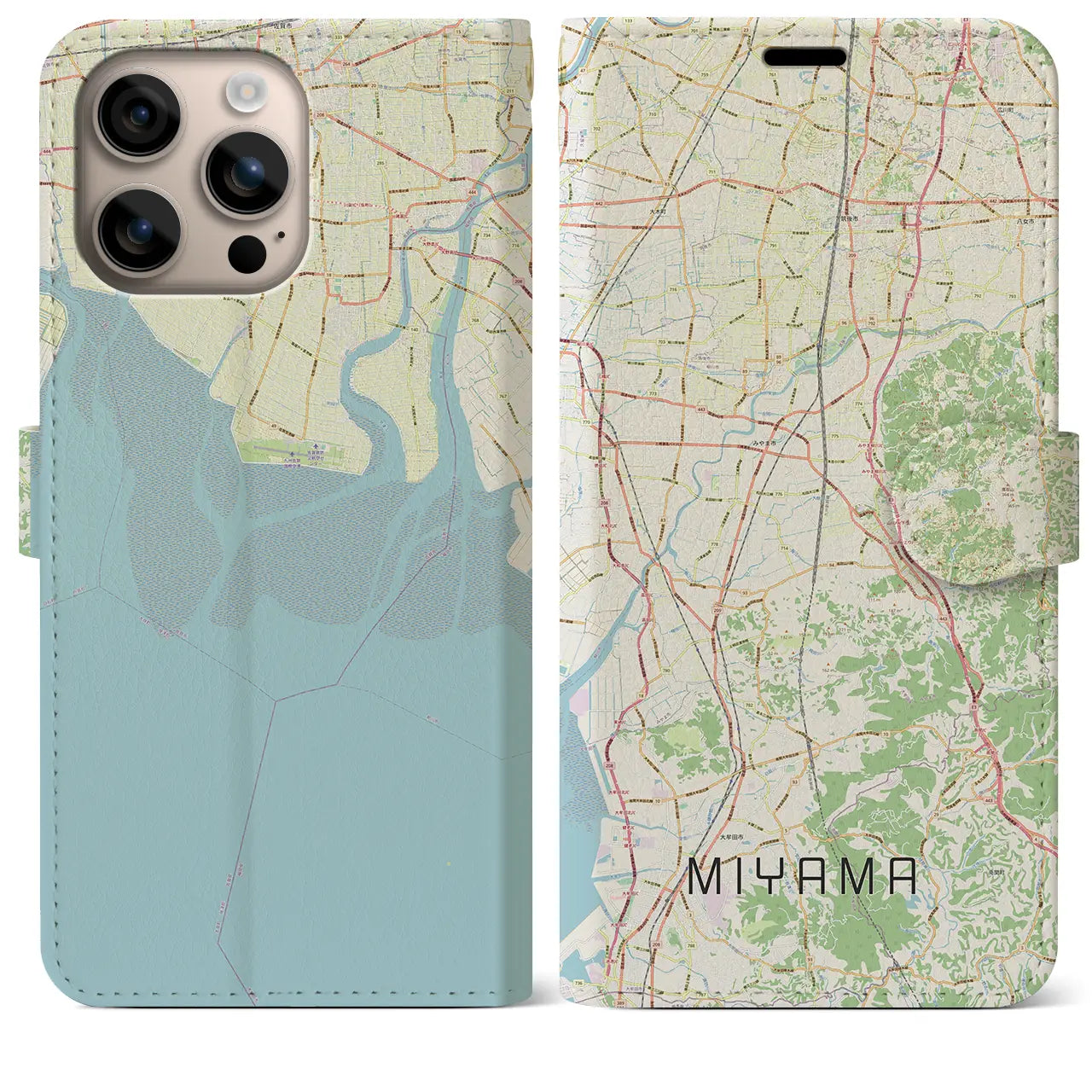 【みやま(福岡県)】地図柄iPhoneケース(手帳タイプ)ナチュラル・iPhone 16 Plus 用