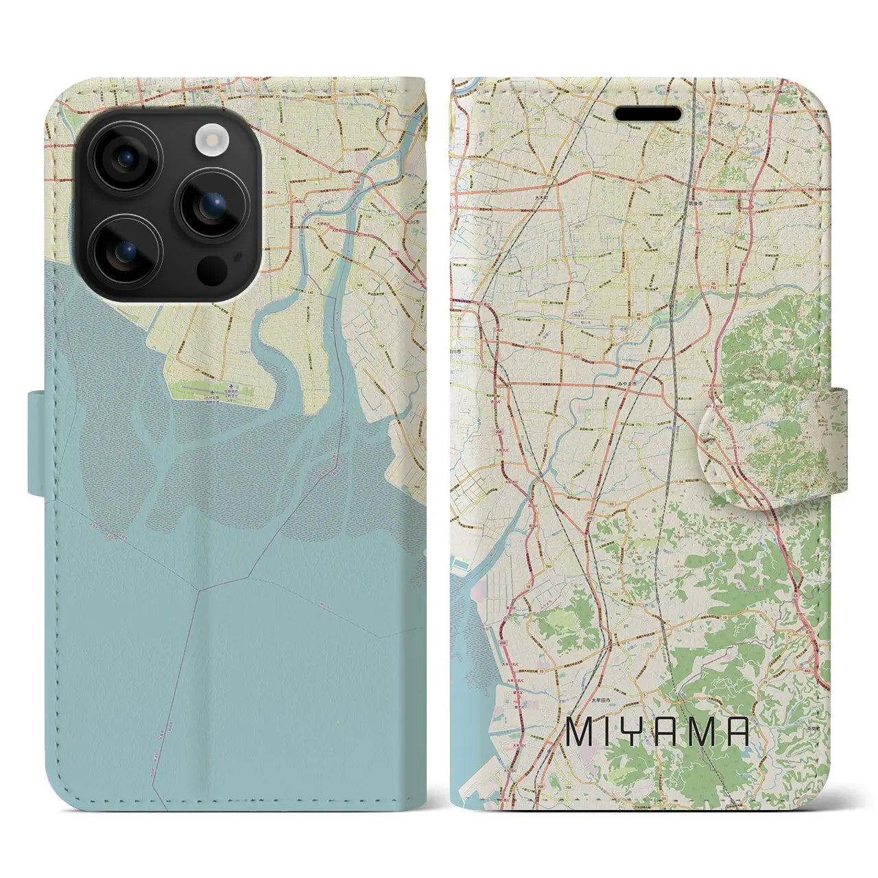 【みやま(福岡県)】地図柄iPhoneケース(手帳タイプ)ナチュラル・iPhone 16 用