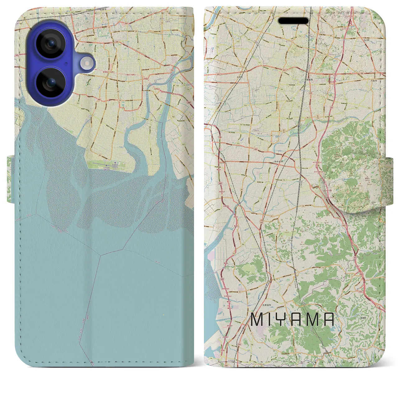 【みやま(福岡県)】地図柄iPhoneケース(手帳タイプ)ナチュラル・iPhone 16 Pro Max 用