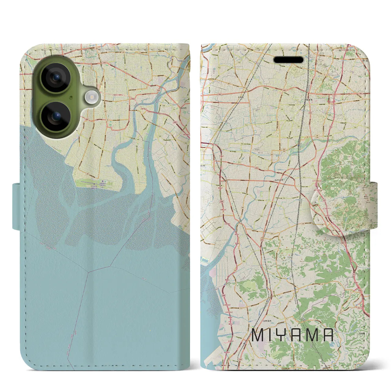 【みやま(福岡県)】地図柄iPhoneケース(手帳タイプ)