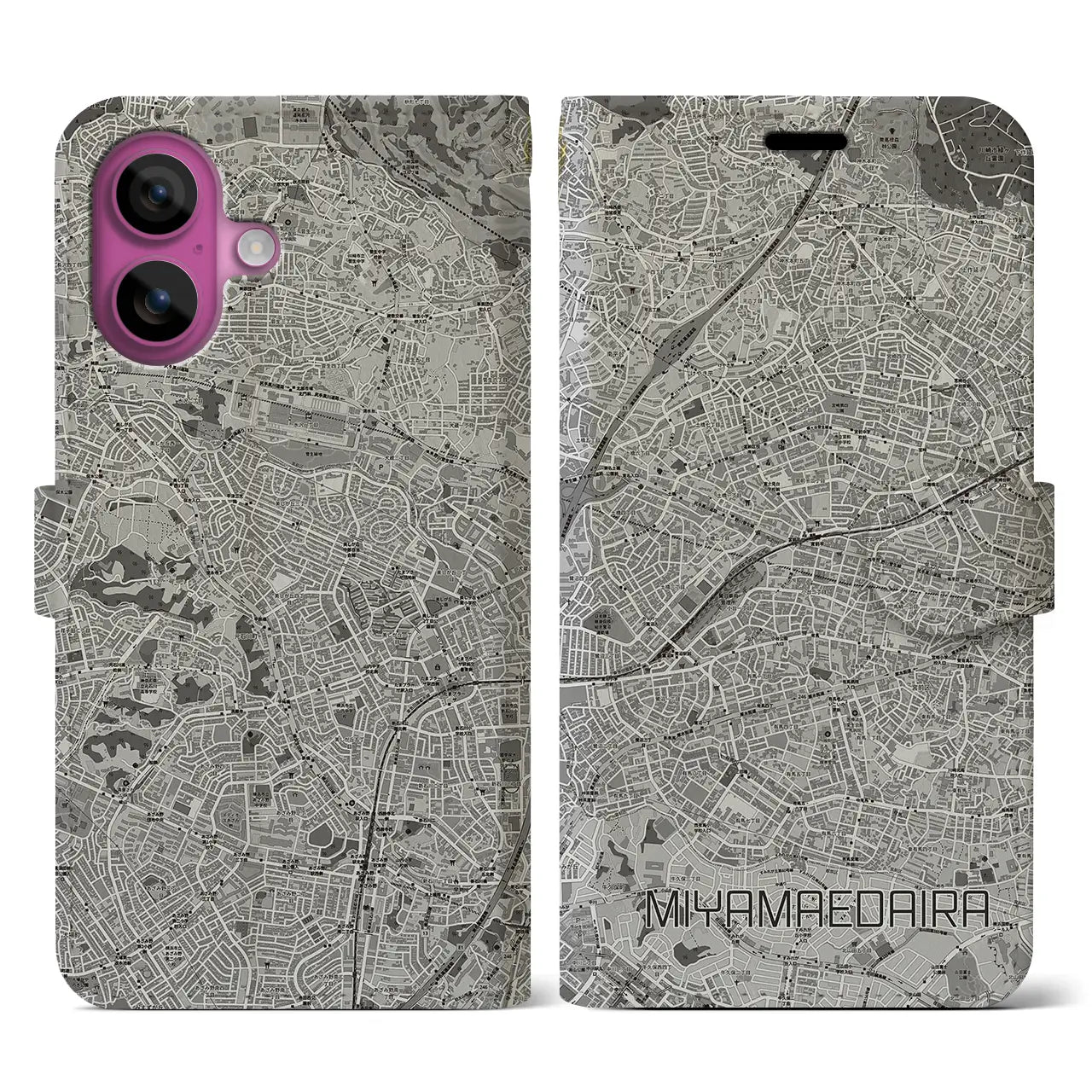 【宮前平(神奈川県)】地図柄iPhoneケース(手帳タイプ)