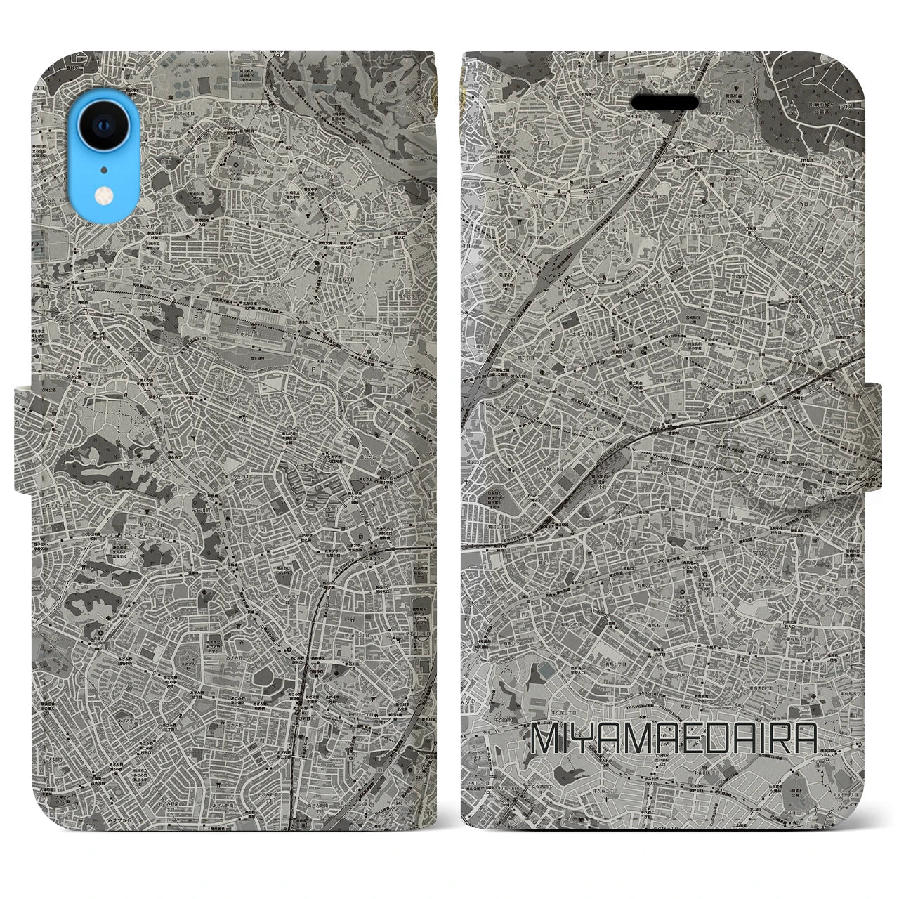 【宮前平(神奈川県)】地図柄iPhoneケース(手帳タイプ)モノトーン・iPhone XR 用
