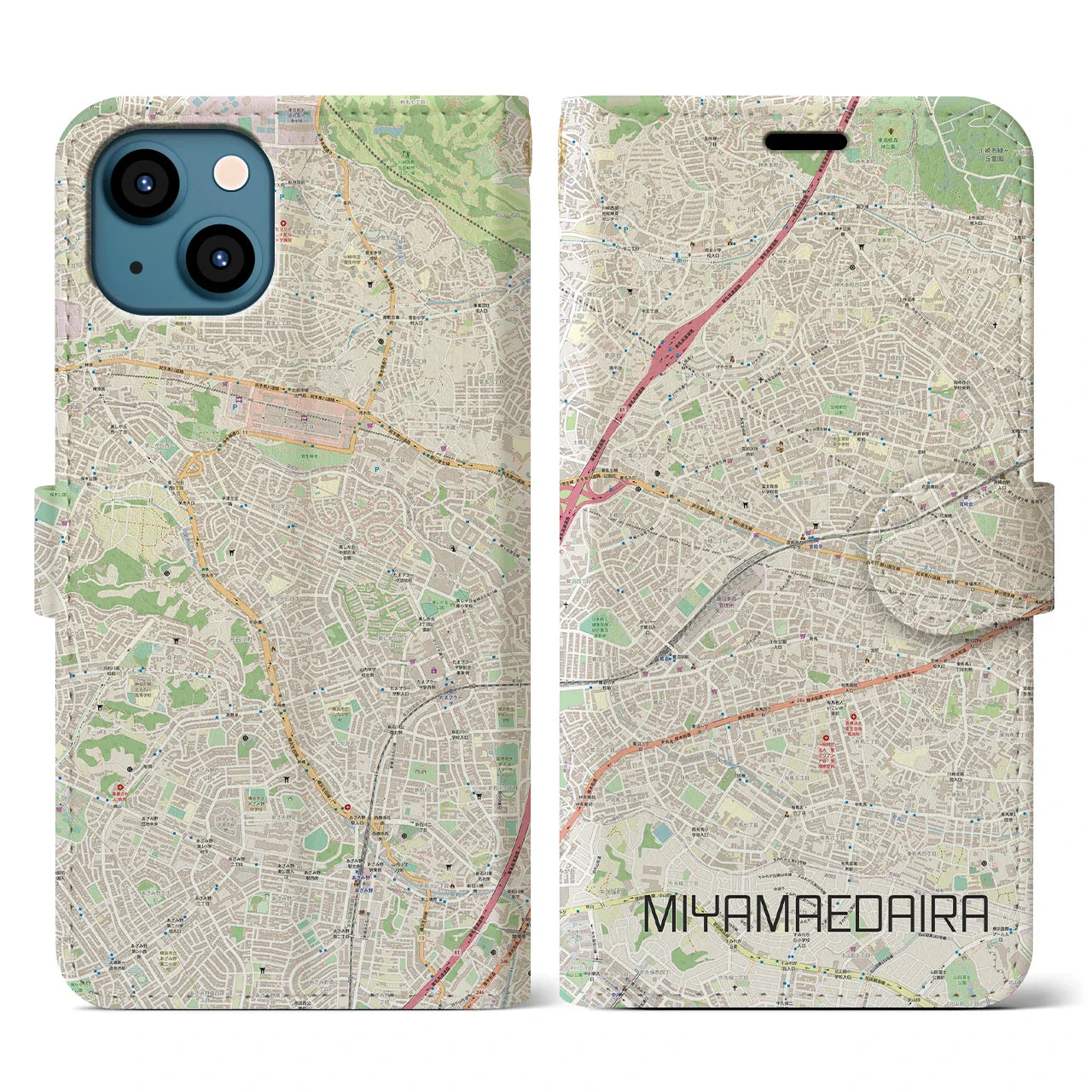 【宮前平(神奈川県)】地図柄iPhoneケース(手帳タイプ)ナチュラル・iPhone 13 用