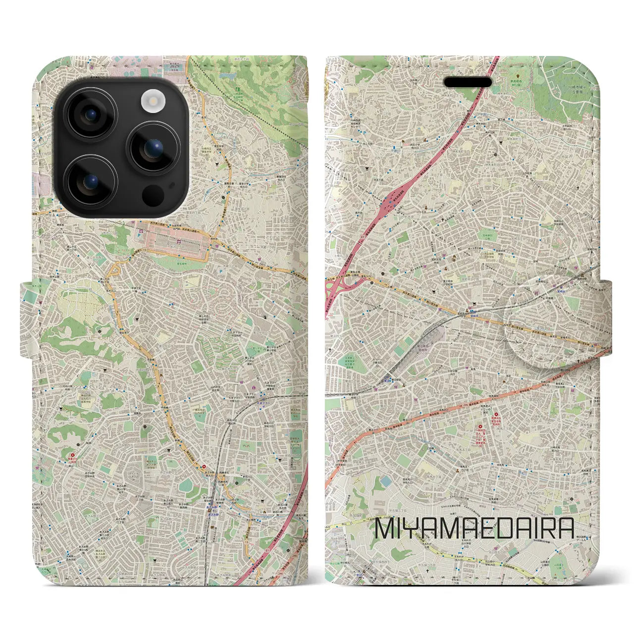 【宮前平(神奈川県)】地図柄iPhoneケース(手帳タイプ)ナチュラル・iPhone 16 用