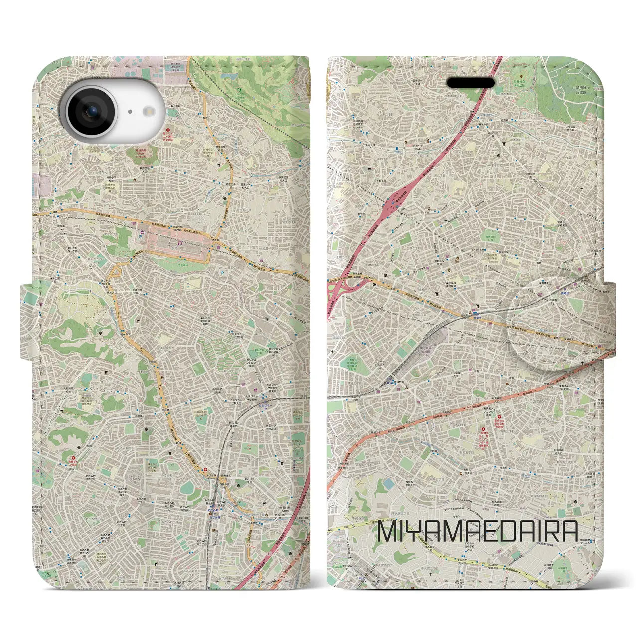 【宮前平(神奈川県)】地図柄iPhoneケース(手帳タイプ)