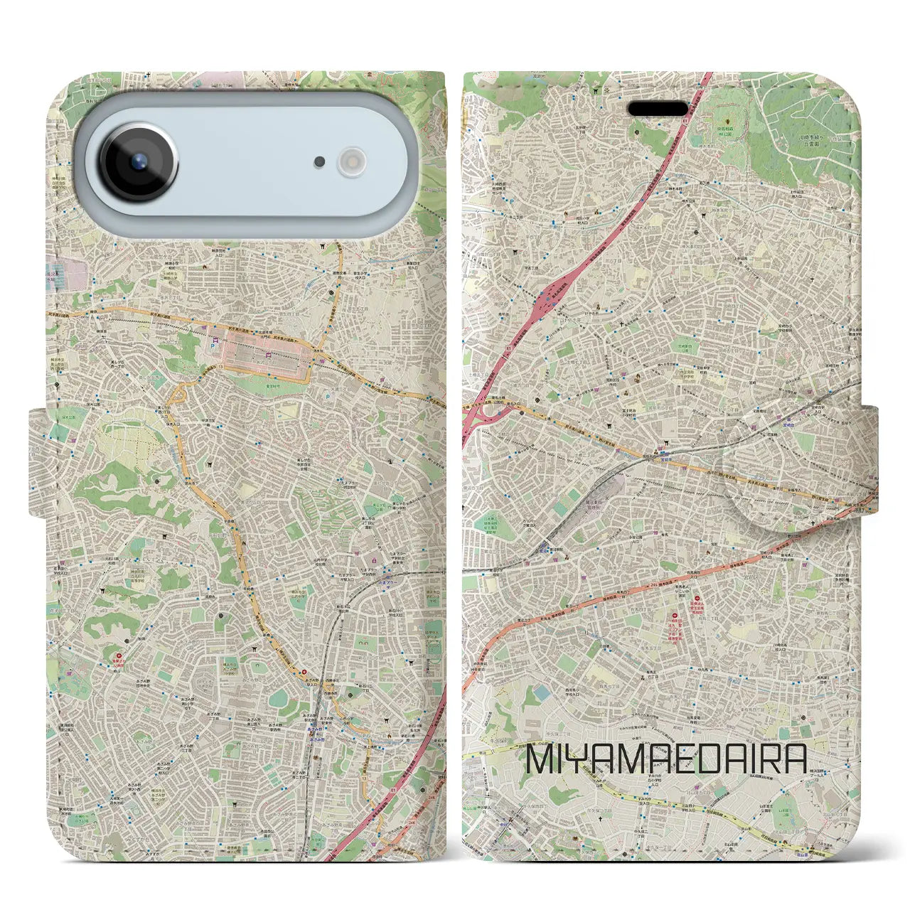 【宮前平(神奈川県)】地図柄iPhoneケース(手帳タイプ)