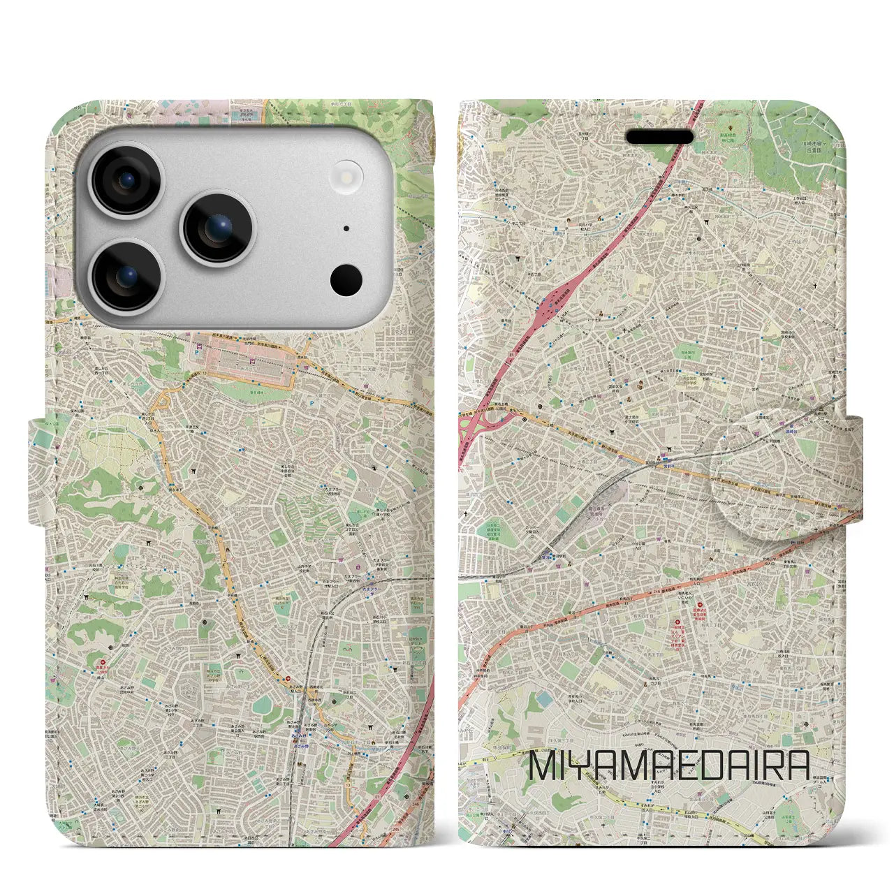 【宮前平(神奈川県)】地図柄iPhoneケース(手帳タイプ)