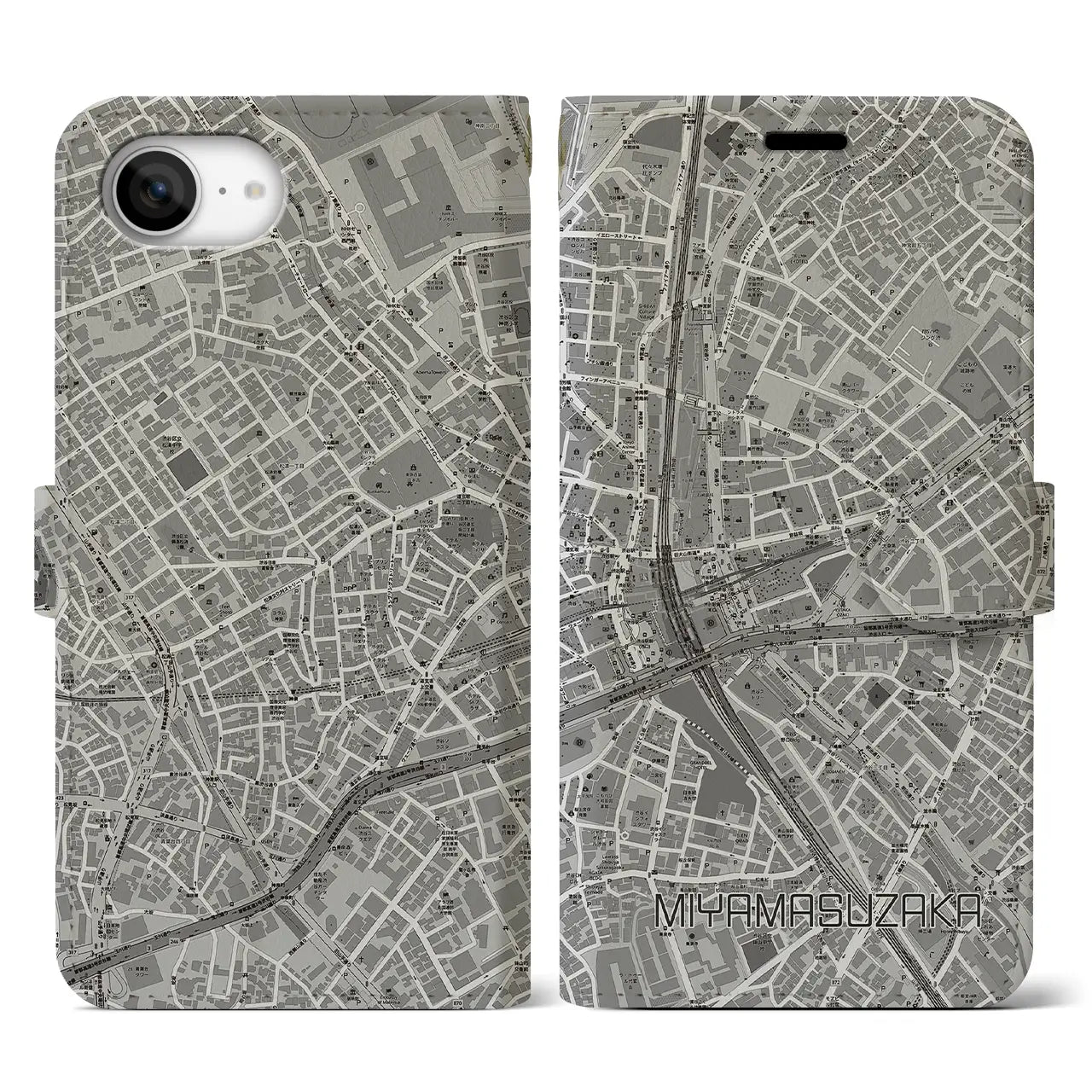 【宮益坂(東京都)】地図柄iPhoneケース(手帳タイプ)