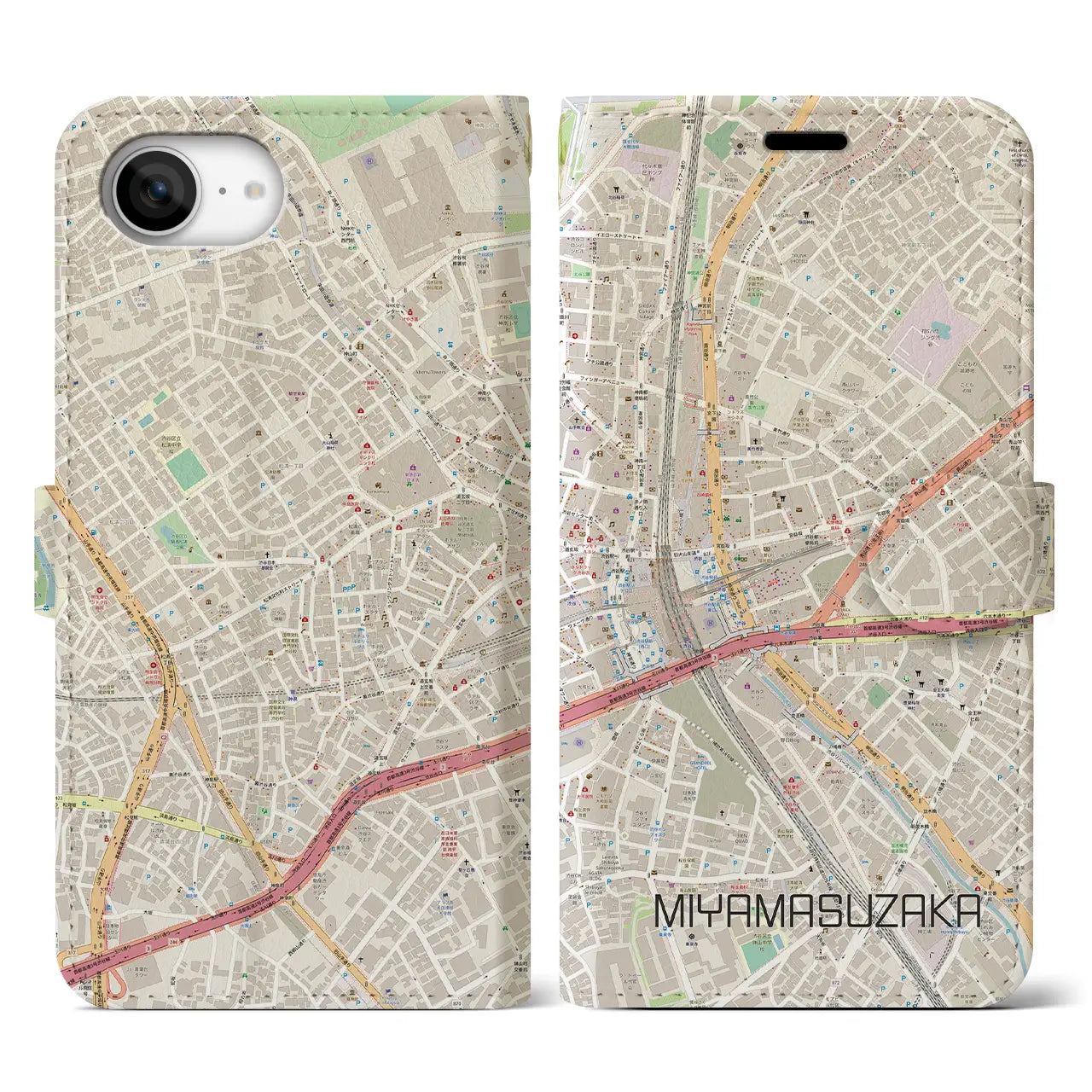 【宮益坂(東京都)】地図柄iPhoneケース(手帳タイプ)