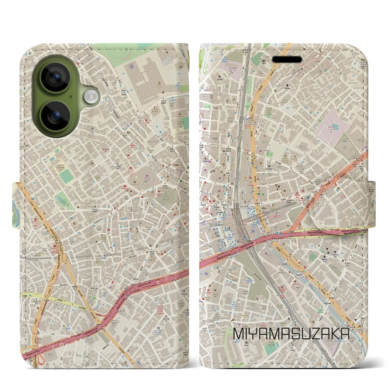 【宮益坂(東京都)】地図柄iPhoneケース(手帳タイプ)