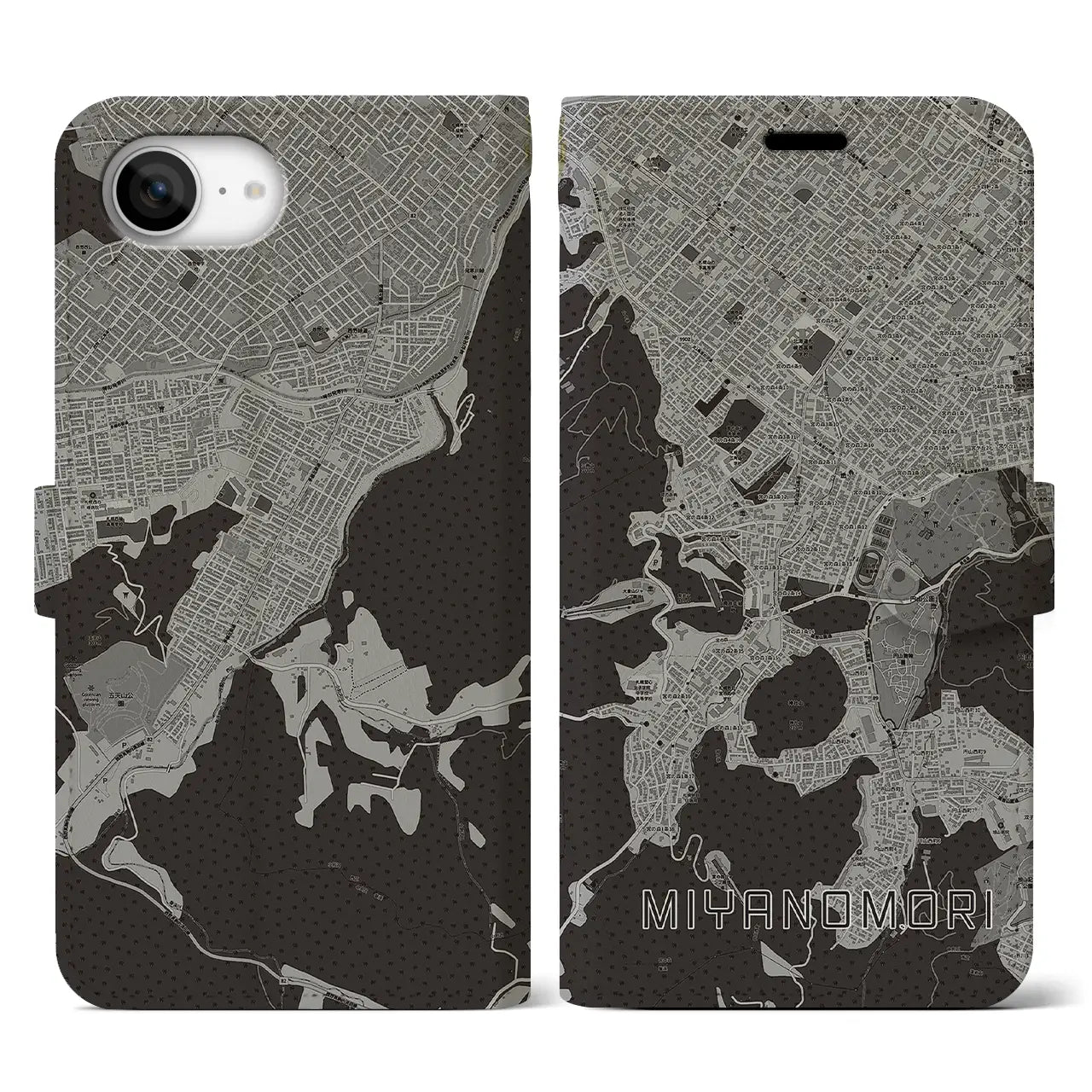 【宮の森(北海道)】地図柄iPhoneケース(手帳タイプ)