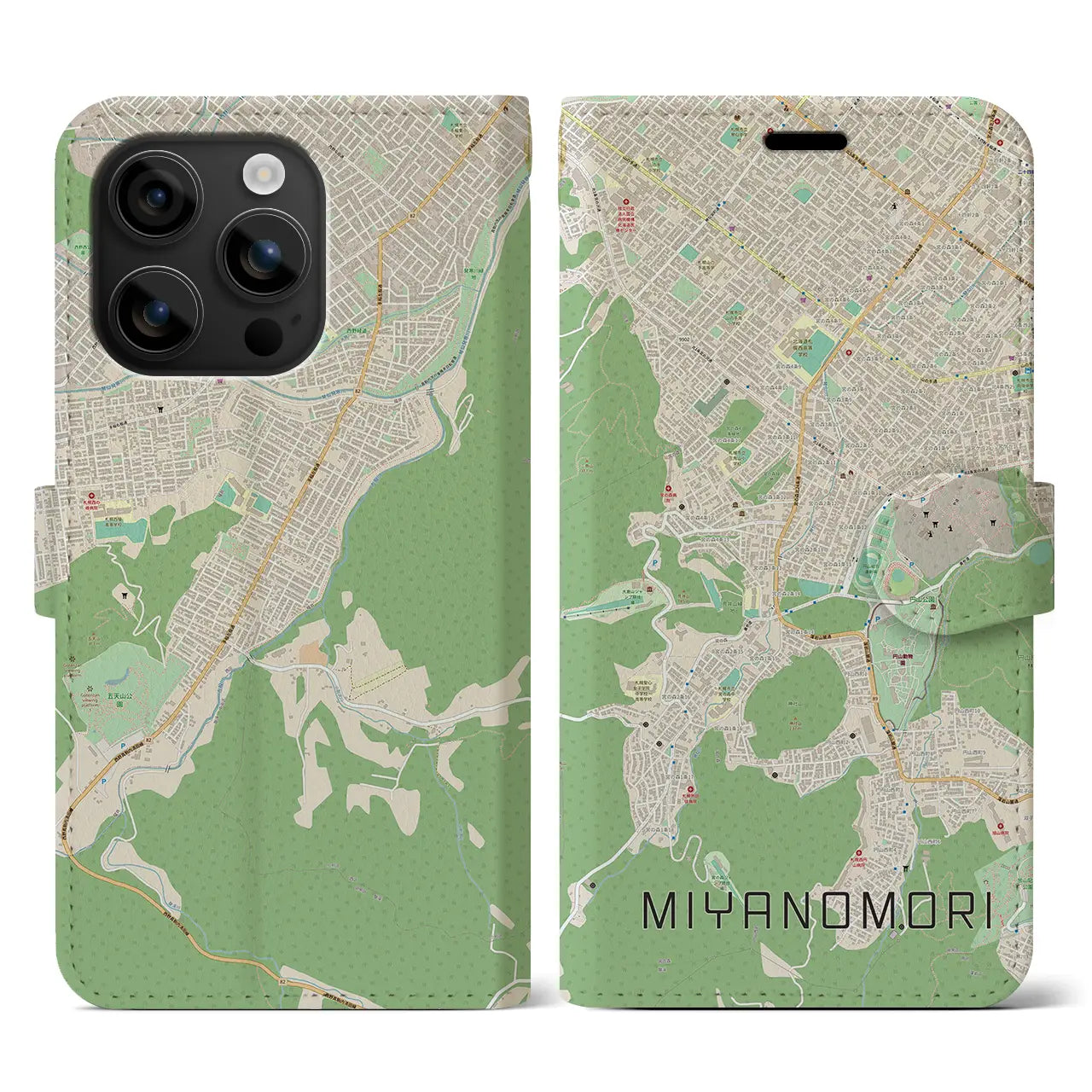 【宮の森(北海道)】地図柄iPhoneケース(手帳タイプ)ナチュラル・iPhone 16 用