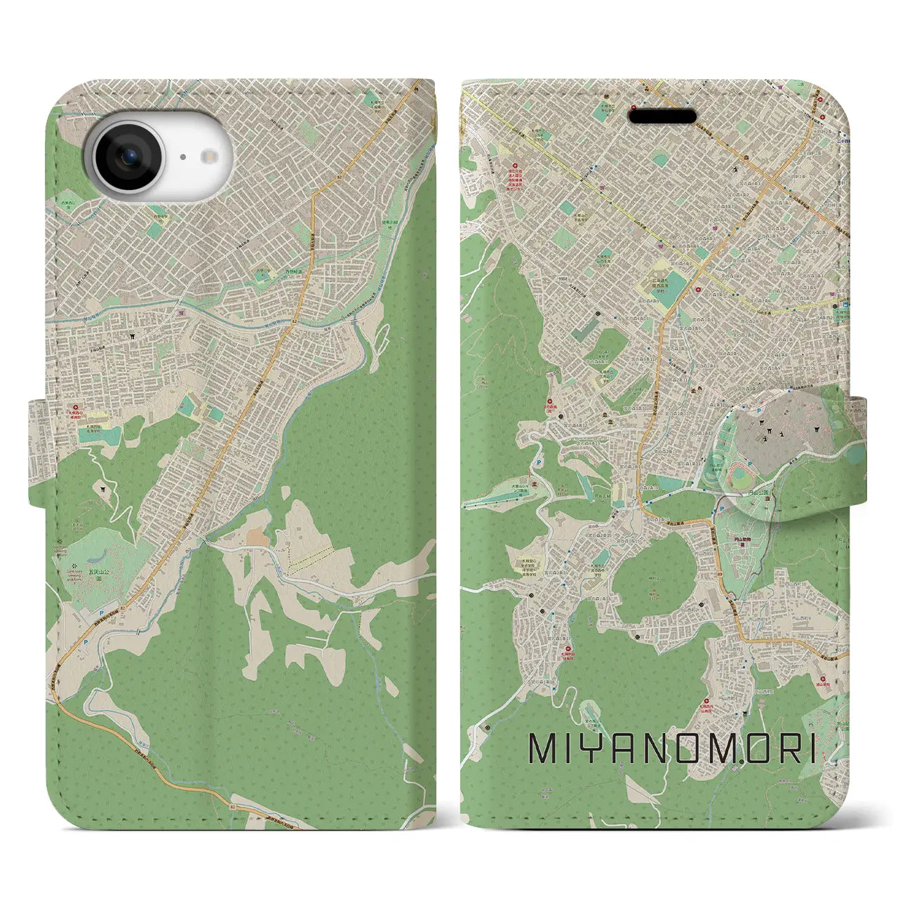 【宮の森(北海道)】地図柄iPhoneケース(手帳タイプ)