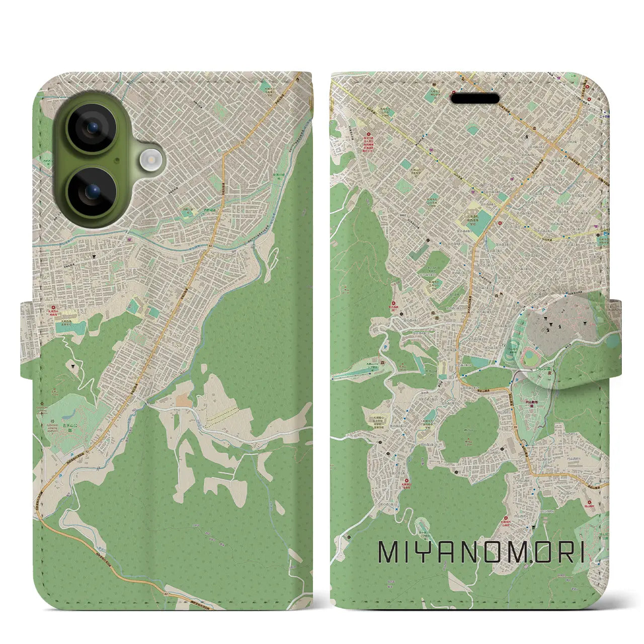【宮の森(北海道)】地図柄iPhoneケース(手帳タイプ)モノトーン・iPhone 17 Pro Max 用