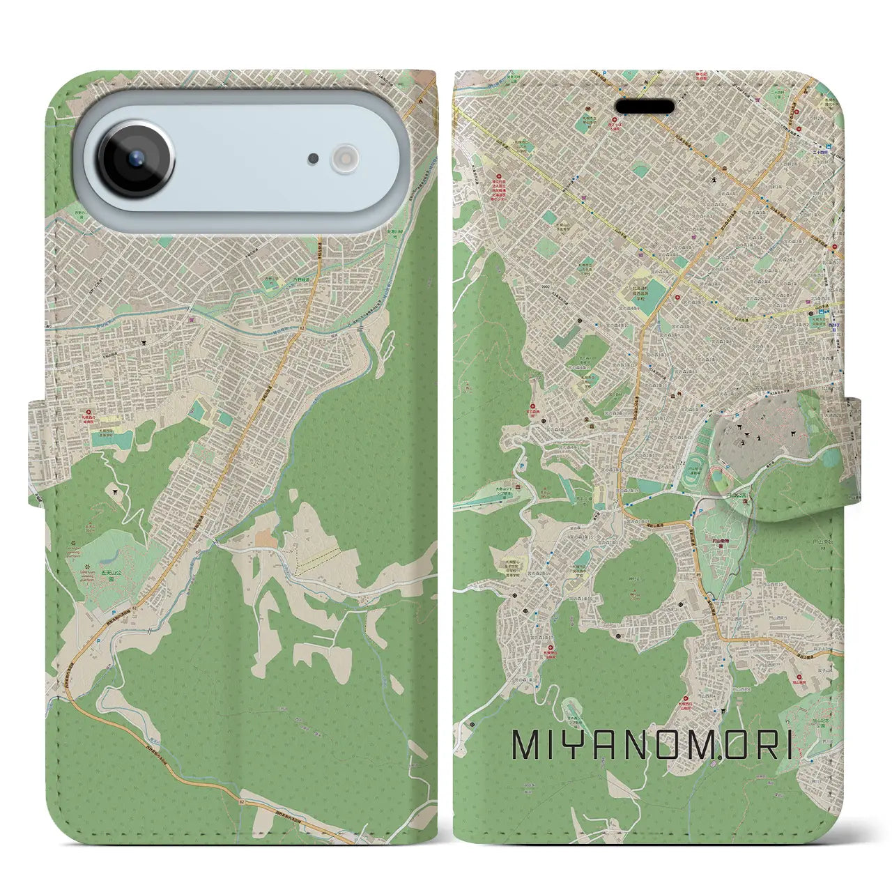 【宮の森(北海道)】地図柄iPhoneケース(手帳タイプ)ナチュラル・iPhone 17 Pro Max 用