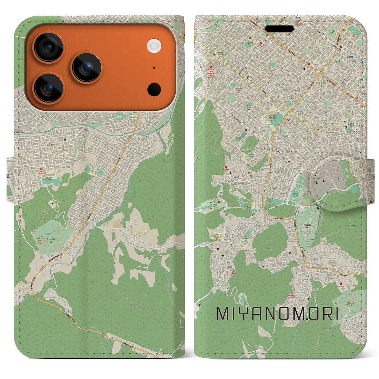 【宮の森(北海道)】地図柄iPhoneケース(手帳タイプ)