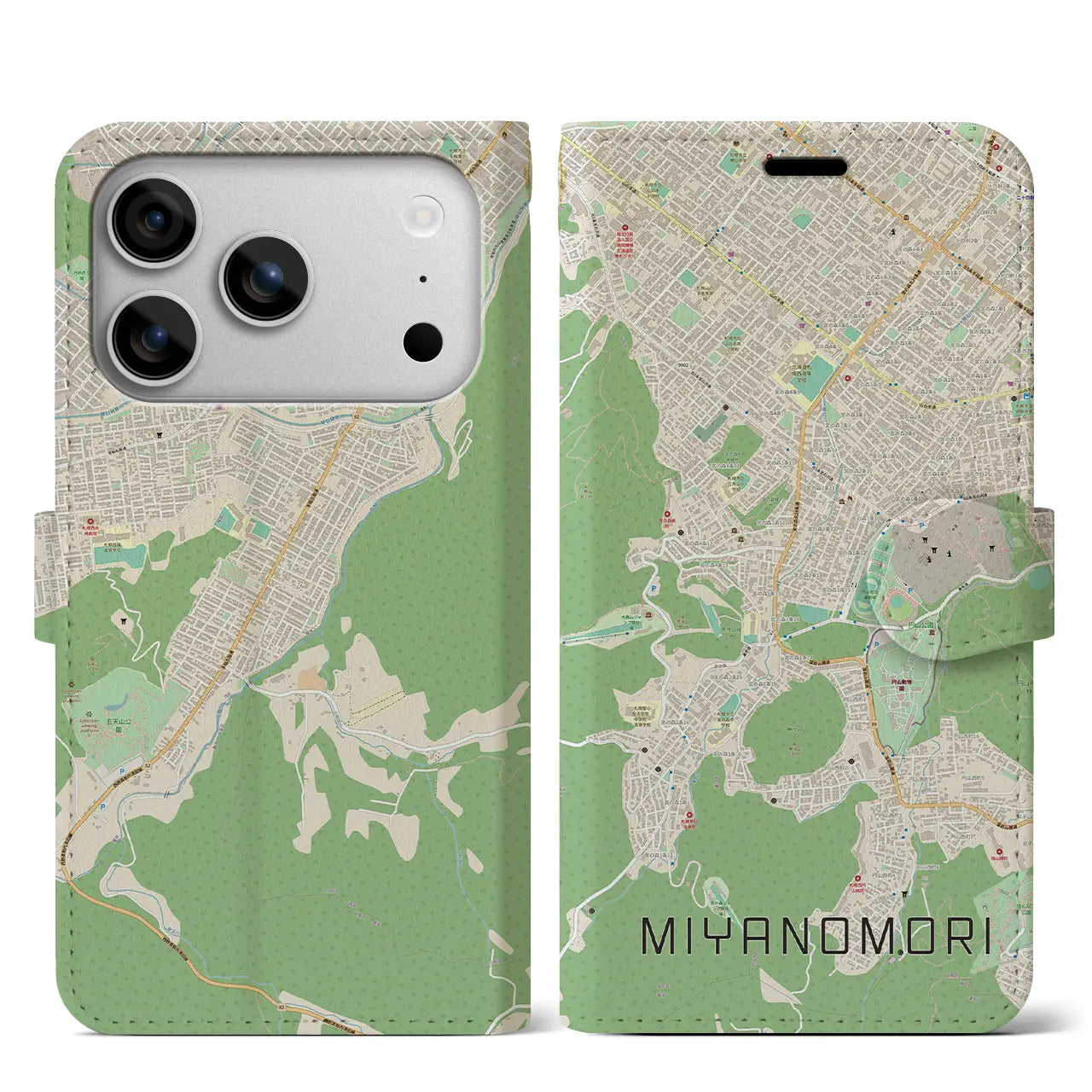 【宮の森(北海道)】地図柄iPhoneケース(手帳タイプ)