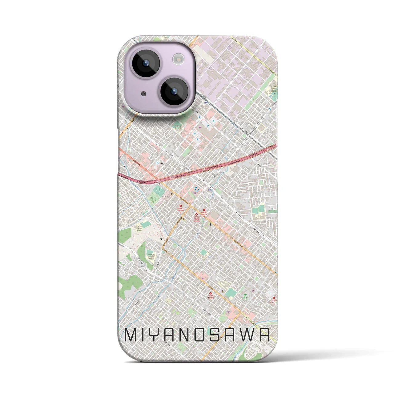 【宮の沢(北海道)】地図柄iPhoneケース(バックカバータイプ)