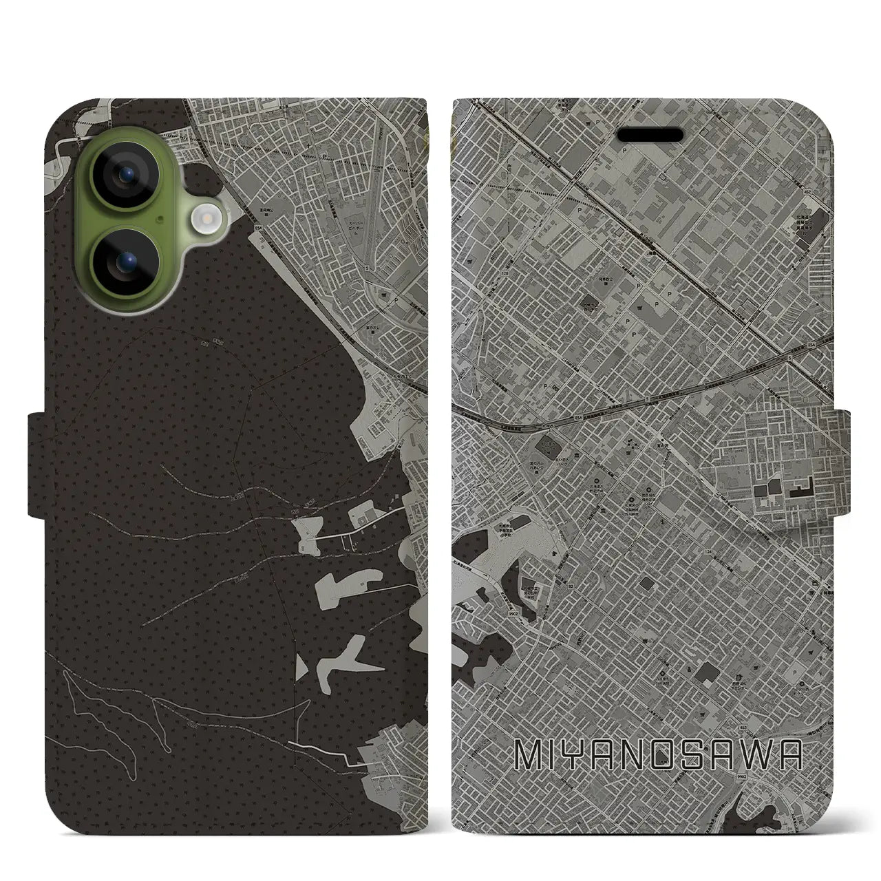 【宮の沢(北海道)】地図柄iPhoneケース(手帳タイプ)