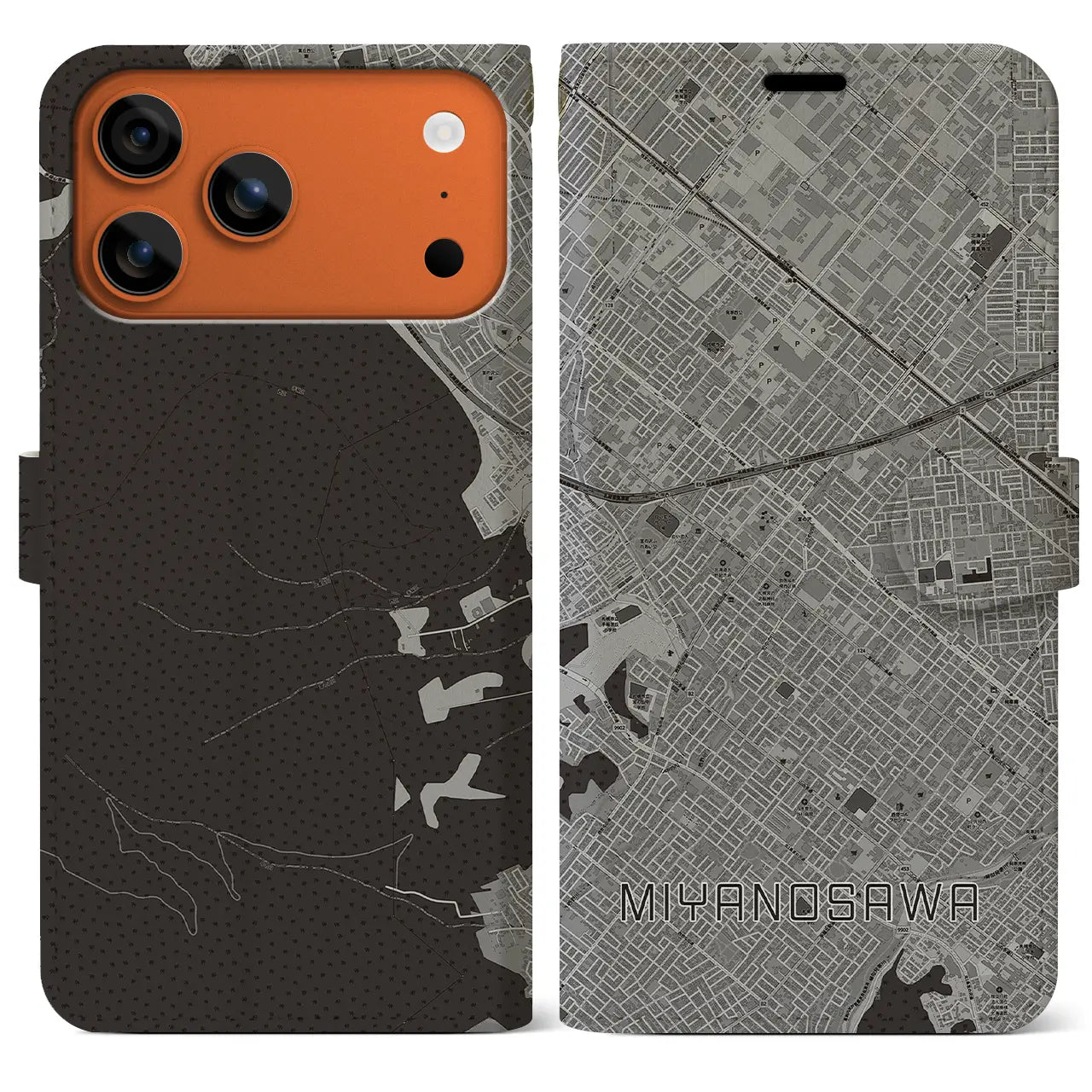 【宮の沢(北海道)】地図柄iPhoneケース(手帳タイプ)